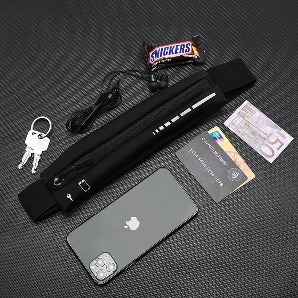 Slim Running Belt Fanny Pack, Adjustable Reflective Phone Holder Runners Waist Pouch Belt for Workout, Money Belt Running Gift Gear Accessories (Black) image number 4