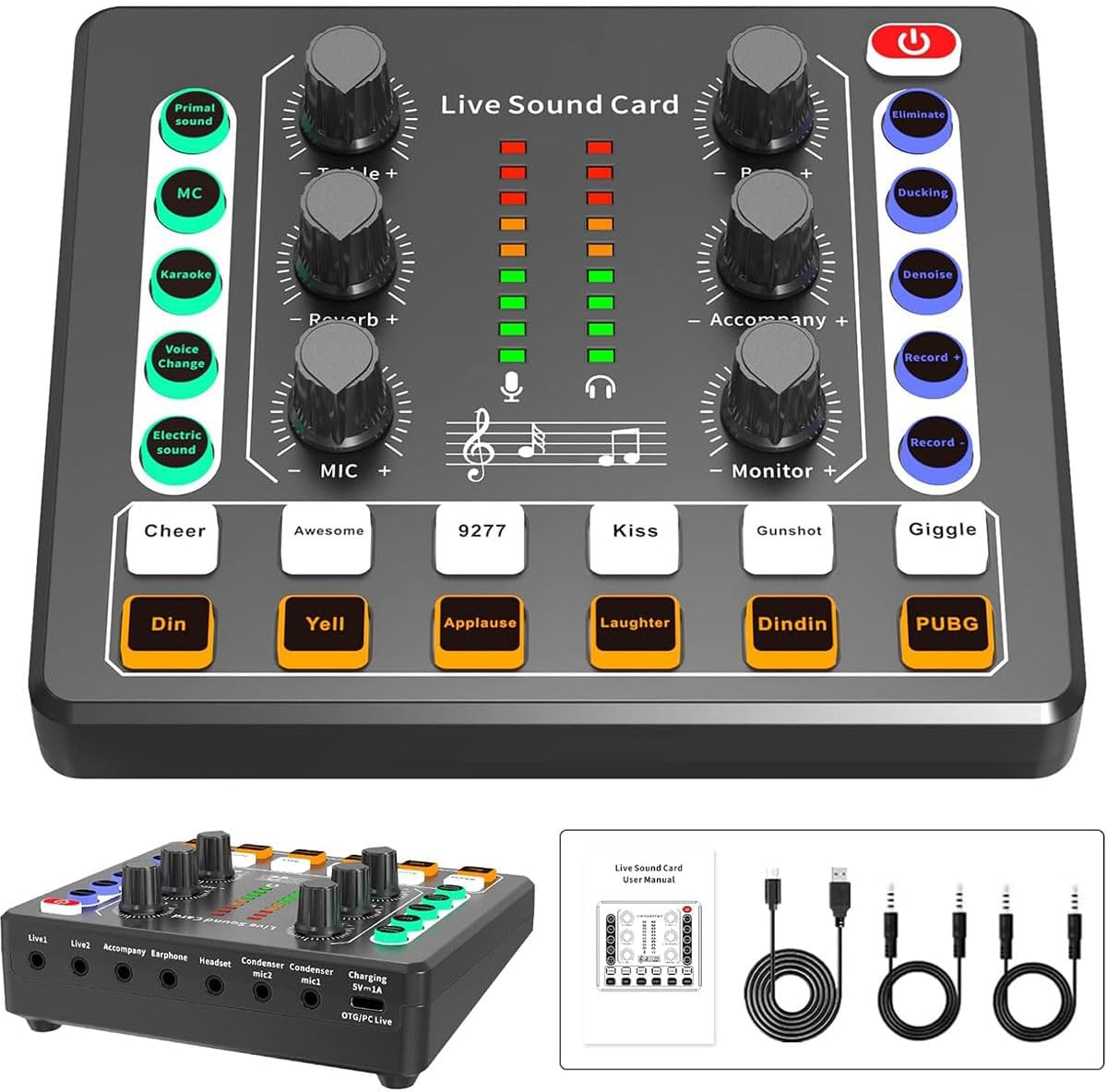 Annuoyi M8 Audio Mixer,Live Sound Card,Portable Audio Mixer, Audio Interface with Dj Mixer Effects and Voice Changer, Voice Changer Device for Singing/Pc Video Chat/Broadcast/Karaoke. image number 6