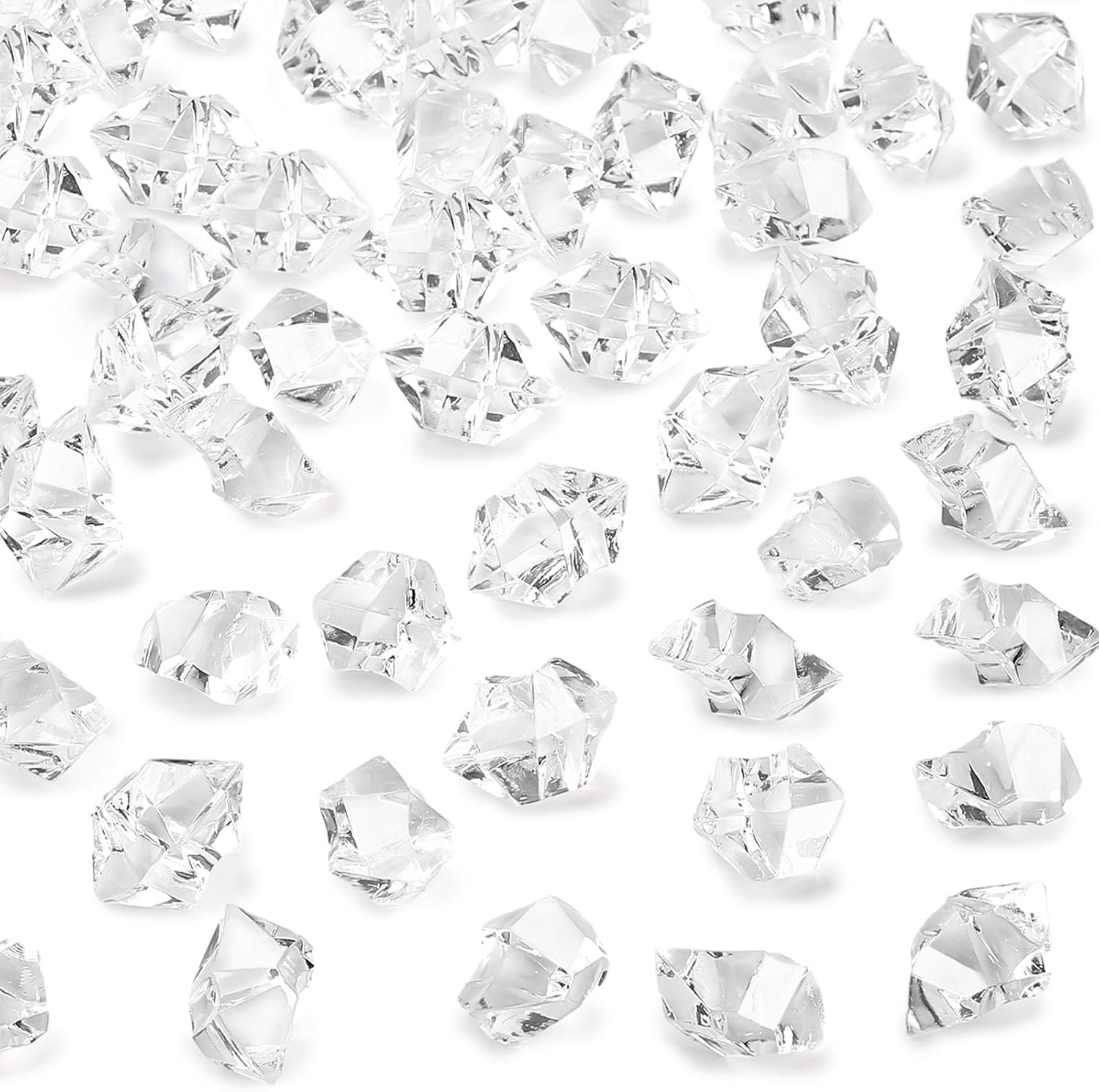 FACAICAI 200Pcs Premium Blue Fake Ice, Acrylic Ice Rocks Plastic Rocks Acrylic Stones Crushed Ice Cubes Diamonds Gems for Winter Vase Fillers Winter Decoration (Clear)