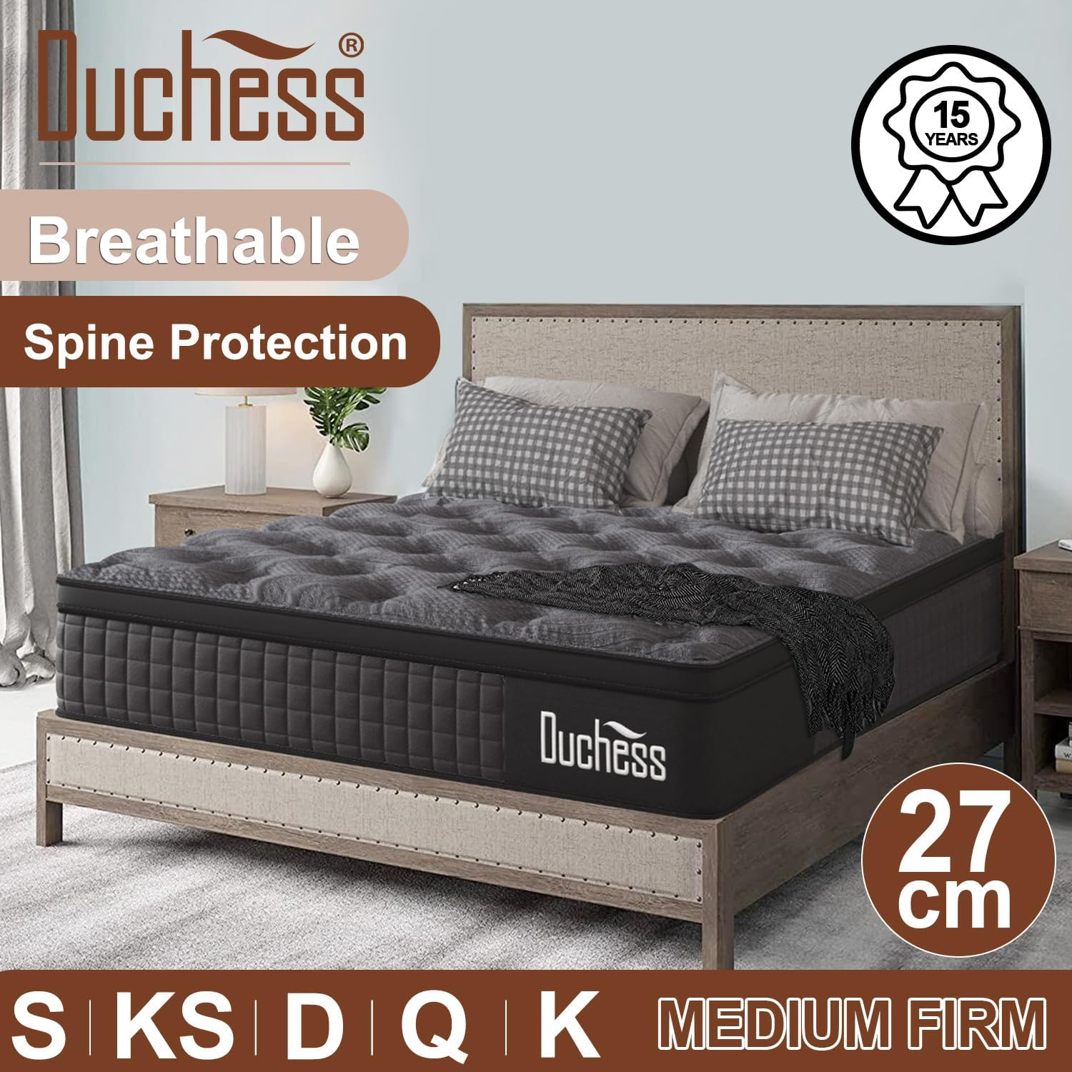 Duchess Queen Hybrid Mattress - Mattresses Medium Firm Comfortable Memory Foam and Pocket Springs with Pressure Relief Breathable Design Reinforced Edge Support image number 1