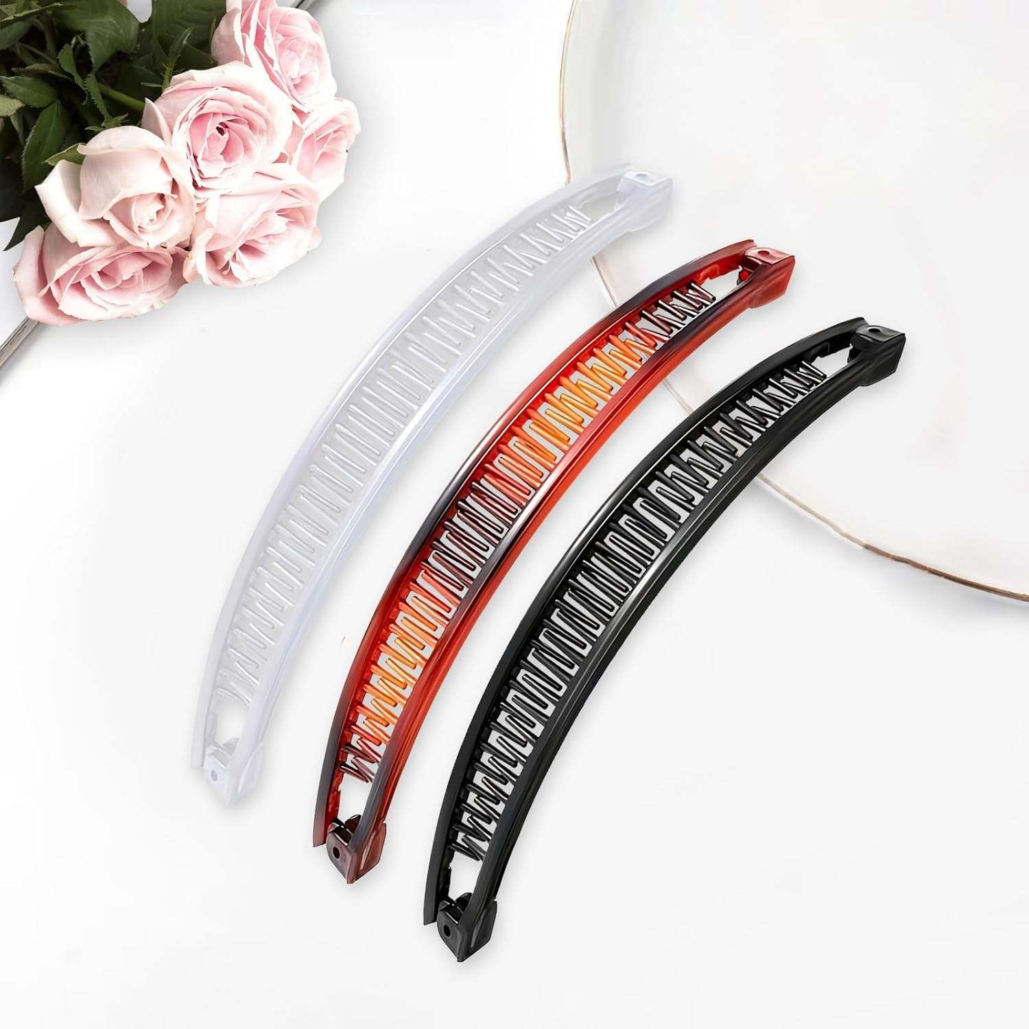 Pack of 3 Banana Clip Hair, Banana Clip, Retro Female Hair Accessory, Hair Comb, Banana Hair Clips, Women'S Thin Hairstyle, Large Banana Hair Clip, for Curly or Straight Hair Women and Girls image number 3