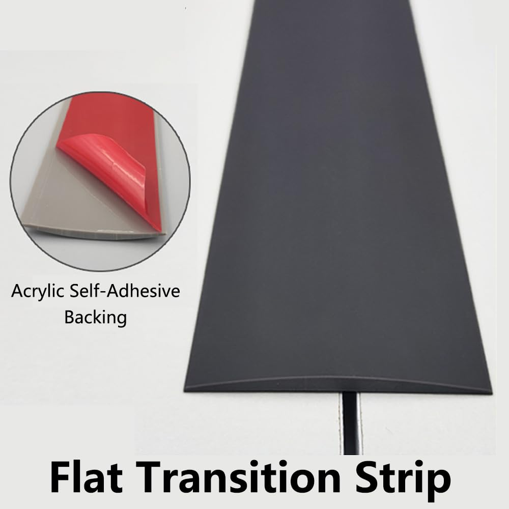 1M*5Cm Floor Transition Strip, Soft and Bendable Self-Adhesive PVC Flooring Threshold Strip, Flat Laminate Profile Flooring Edge Trim Strip - White - Black image number 5