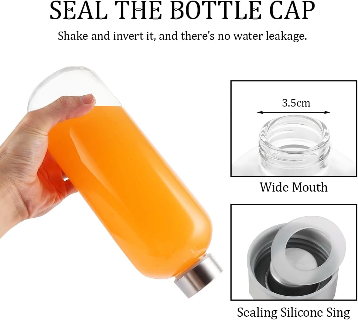 Blissify 1L High Borosilicate Glass Water Bottles, 2 Pack Glass Juice Bottles with Lids, Reusable Drinking Bottles for Hot Cold Drinks, Home, Office, Gym & Outdoors image number 2