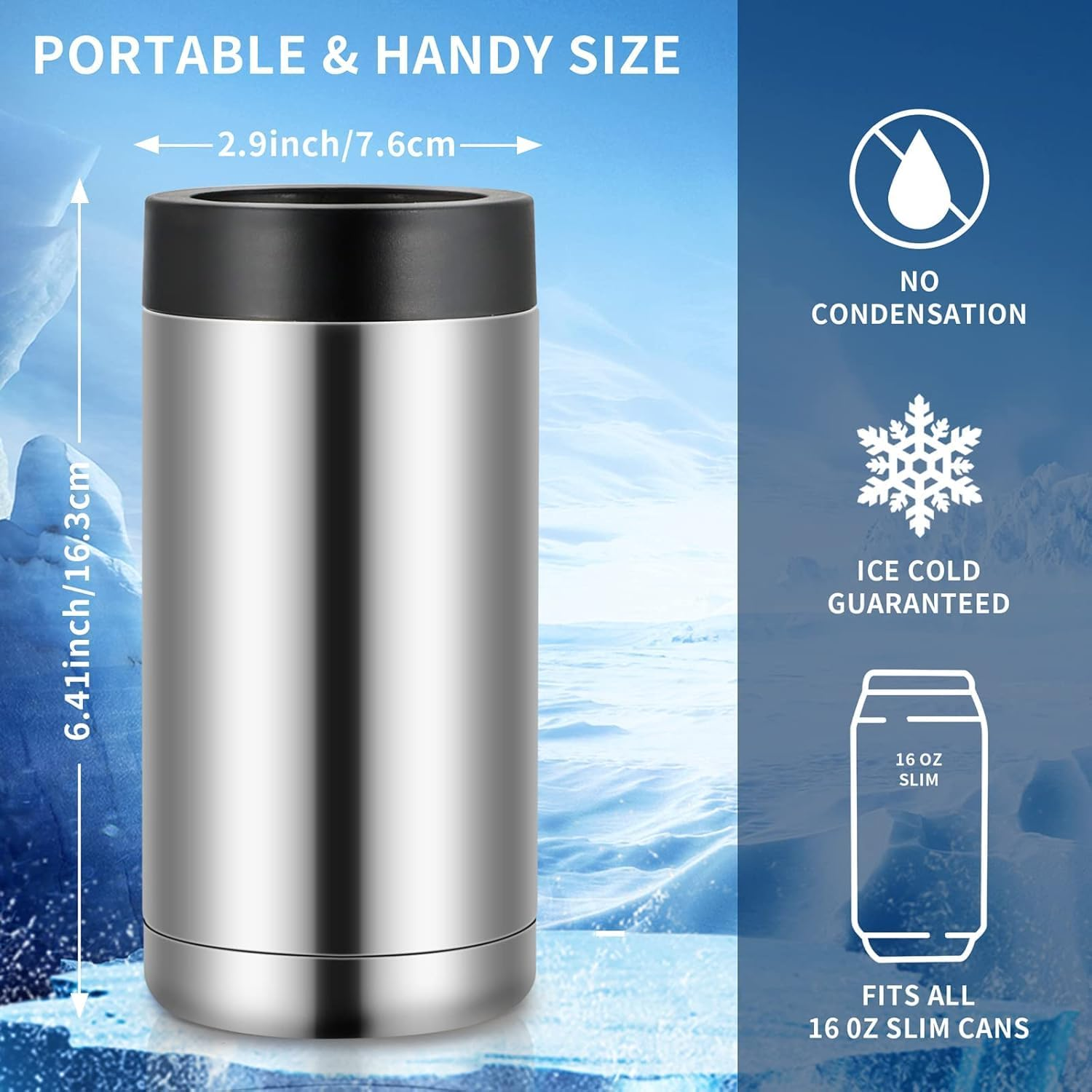 Beer Can Cooler, 16Oz Stainless Steel Double Wall Insulated Can Cooler, Beer Bottle Holder, Bottle or Tumbler for Slim Beer & Hard Seltzer Cans, Gifts for Beer Lovers (Silver) image number 3
