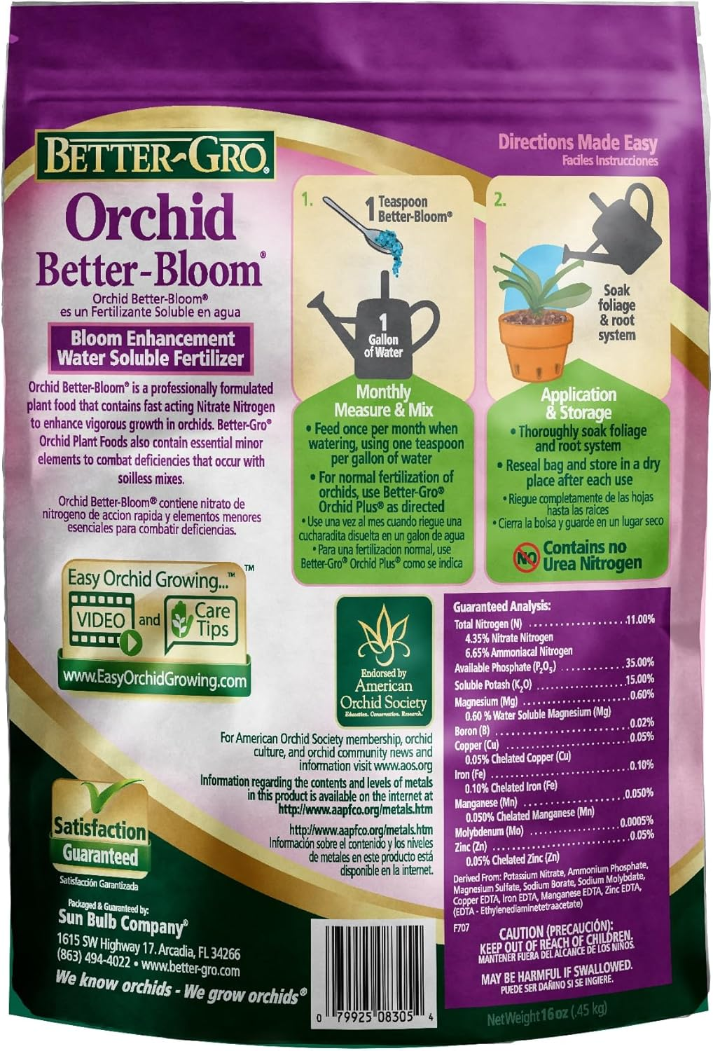 Better-Gro Orchid 11-35-15 - Urea-Free Bloom Fertilizer for Orchids, High-Content Phosphorus for Vibrant Blooms, Water Soluble, Ideal for Indoor House Plants - 16 Oz Resealable Bag image number 1