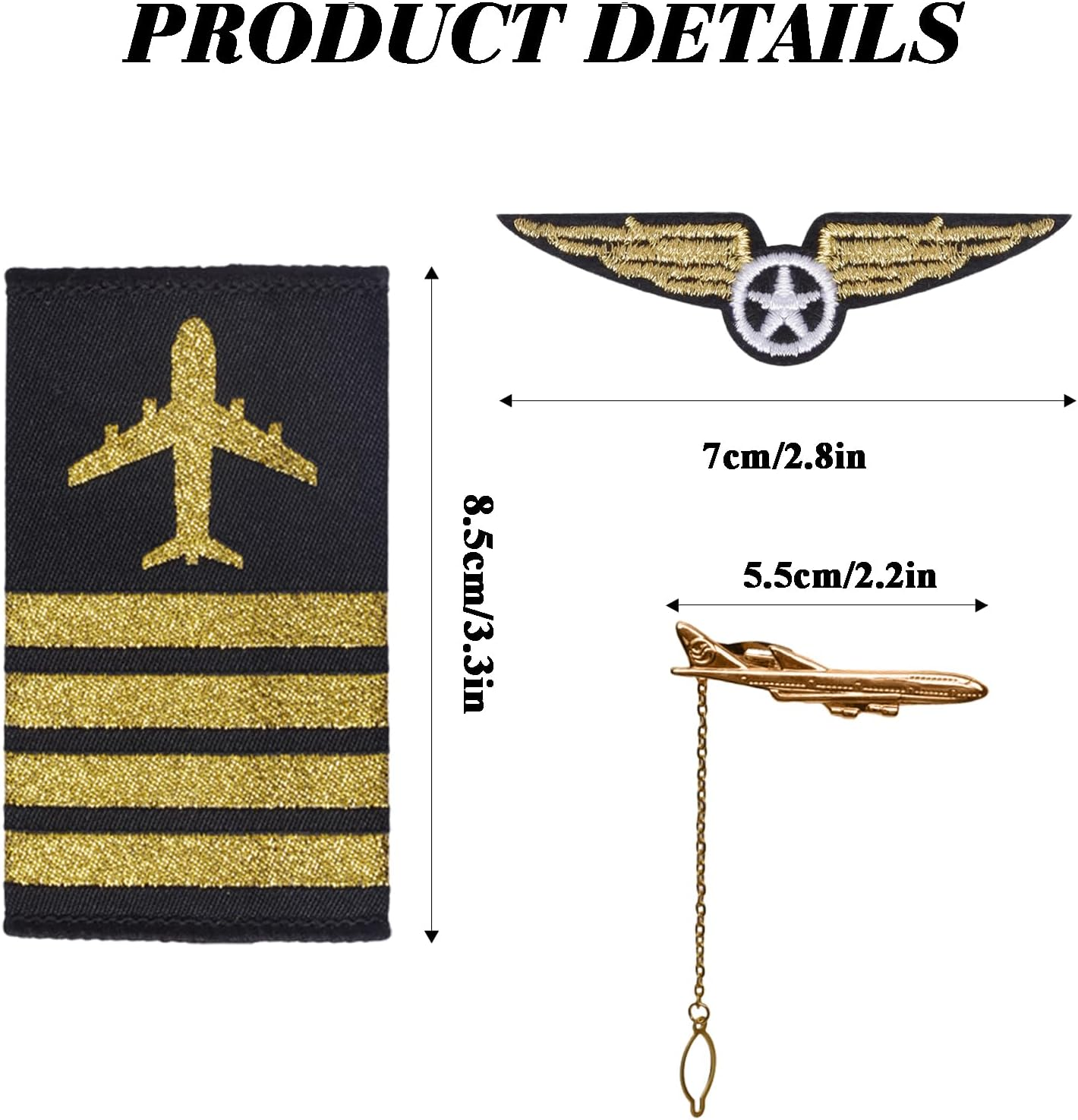 Airline Pilot Captain Hat Kit Pilot Costume Accessories Set for Men Adults Tie Wings Patch Halloween Cosplay Supplies image number 6