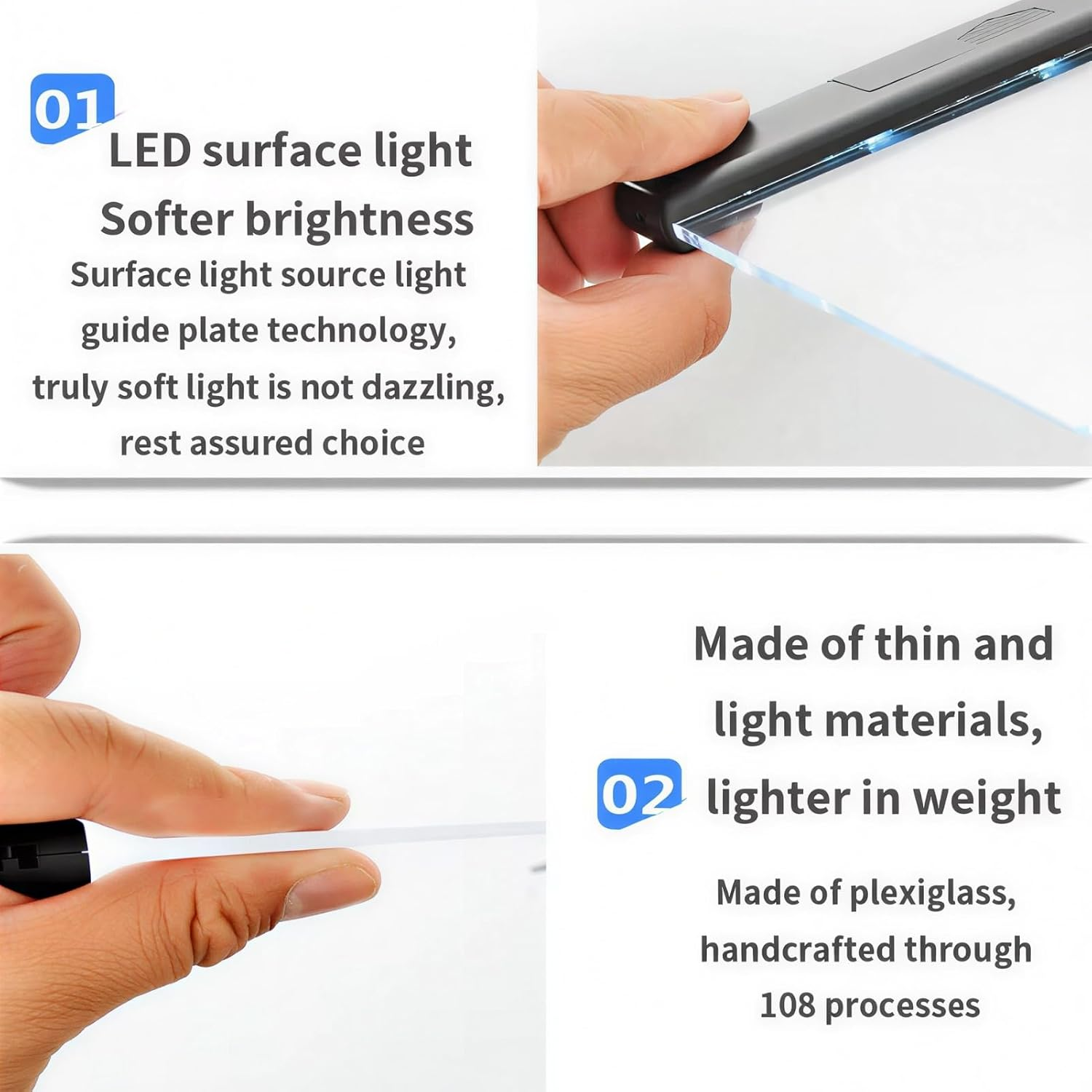 Eosnow Reading Light Leselampe Buch Klemme Portable ABS Bookmark Light Book Lights for Reading at Night Eye Care Lamp Juesi Flat Book Light for Reading in Bed Table Lamps image number 2