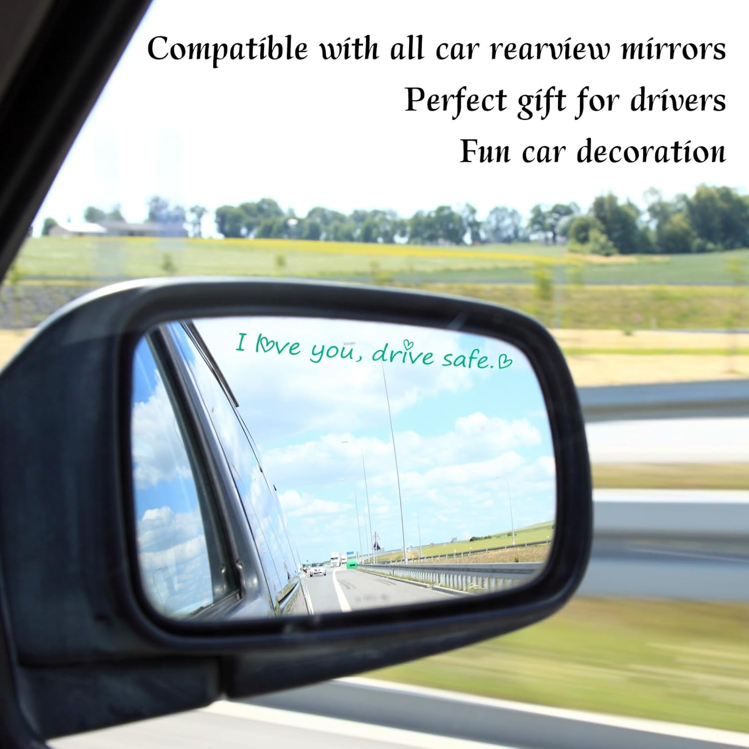10 Pcs I Love You Drive Safe Mirror Stickers, Cute Vinyl Car Rear View Mirror Stickers Motivational Car Decor for Men Women image number 3