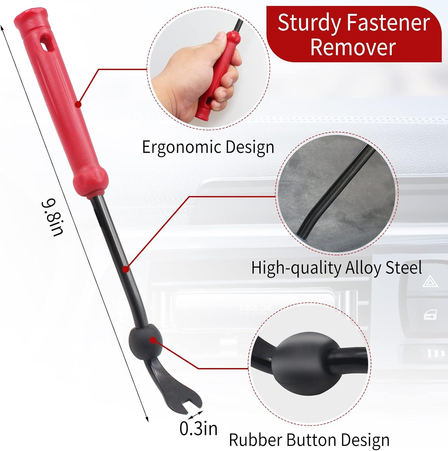 Wetado Auto Trim Removal Tool Kit, 15 Pcs Plastic Pry Tools & Car Fastener Rivet Clips Remover No-Scratch Automotive Panel Door Trim Removal Set for Vehicle Dash Audio Door Panel Window Molding Red - Dark Red image number 6