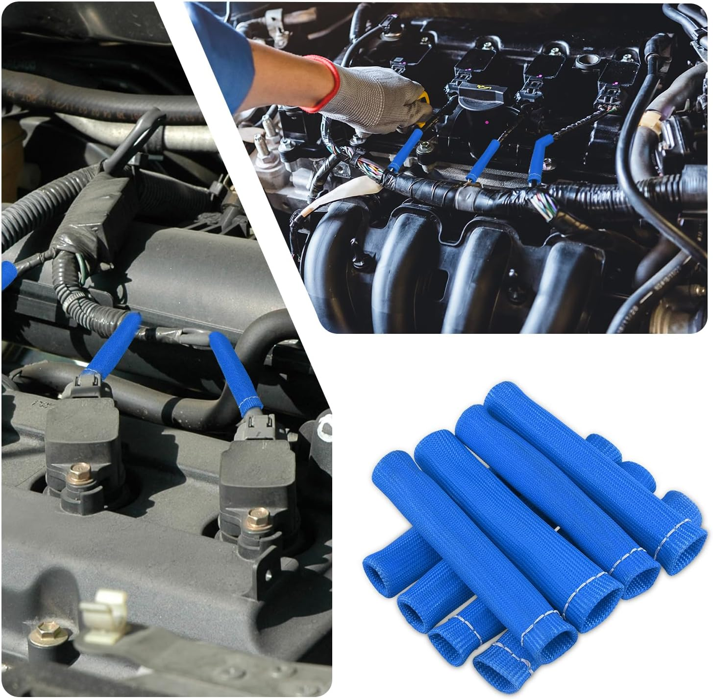 8Pcs Spark Plug Wire Heat Shield for Ford Chevrolet, 5.51X1.46In 2500 Degree Spark Plug Heat Boot Cover Protector Replacement Plug Wire Heat Protection Sleeve for LS1 / LS2 SBC BBC 350 454(Blue) image number 1