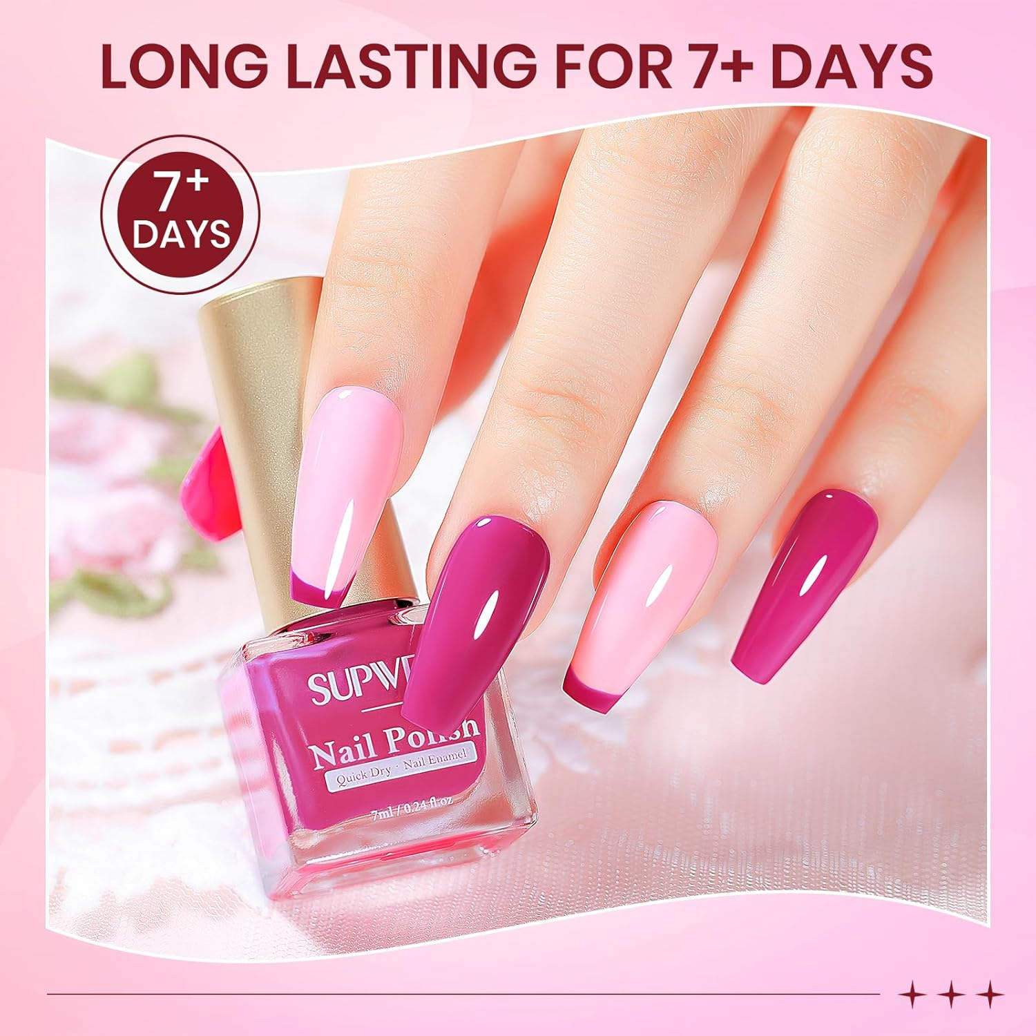 SUPWEE Pink Regular Nail Polish Set, Quick Dry Classic 6 Colors Popular Pink Glitter Easily DIY Stunning Manicure Salon at Home Women - Nude Color image number 2