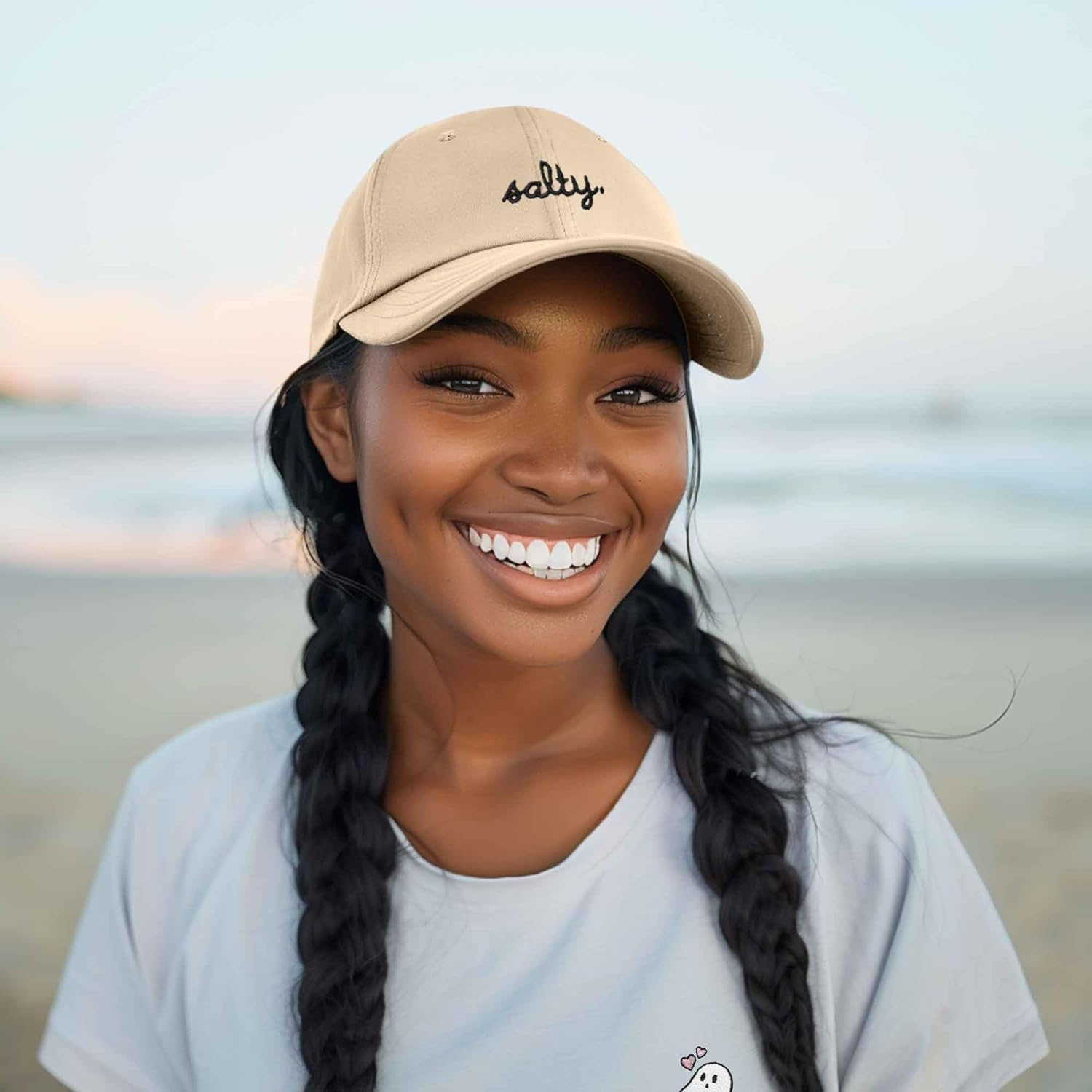DALIX Salty Embroidered Cotton Beach Baseball Cap Adjustable Dad Hat Womens - Khaki image number 6
