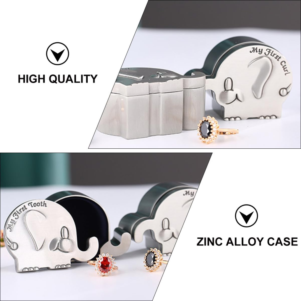 RORPOIR My First Curl Tooth Box Baby Tooth Fairy Keepsake Box Baby Hair save Box Elephant Design image number 4