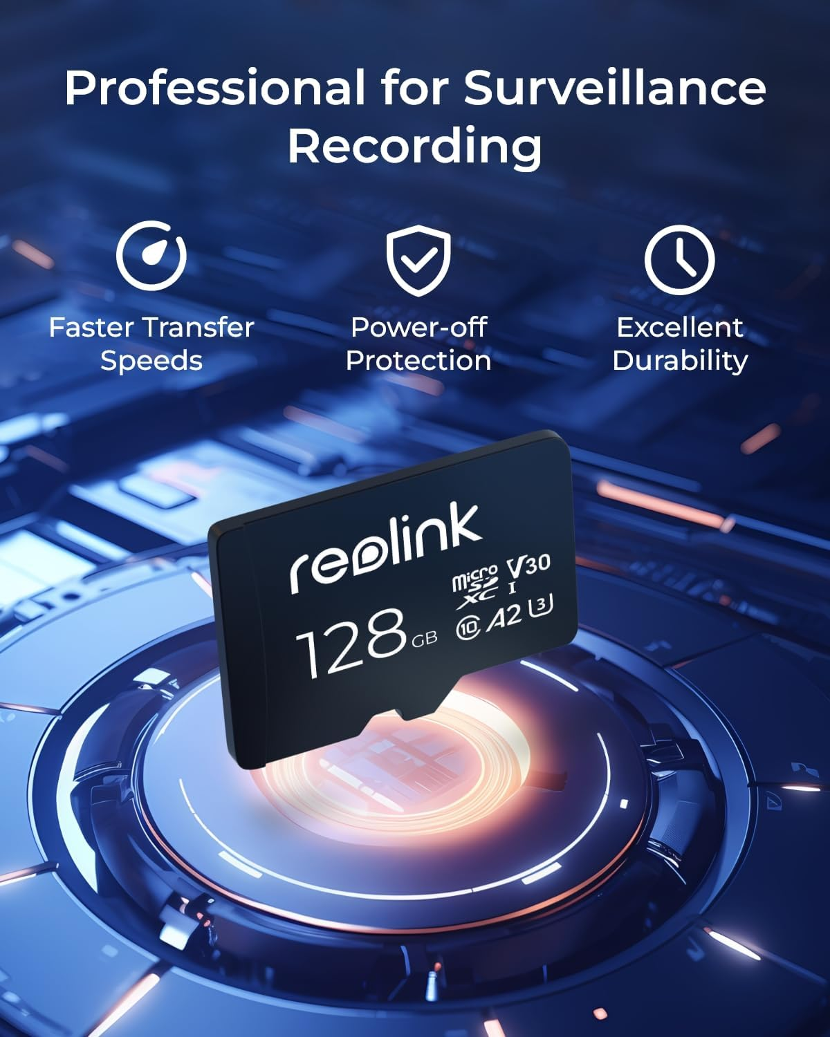 Reolink 128GB Microsdxc Memory Card Class 10 A2 V30 U3 TF Memory Card Compatible with Security Camera Also for Smartphone, Action Camera or Drones SDHC up to 100Mb/S