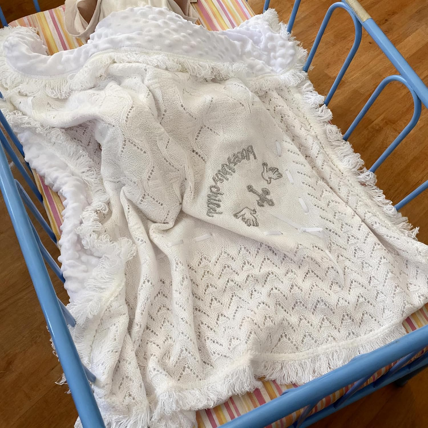 Baby Blanket for Boys Girls Baptism Christening Gifts for Girl Boys Soft White Knitted Shawl Receiving Crochet Bless This Child Blankets Towel image number 6
