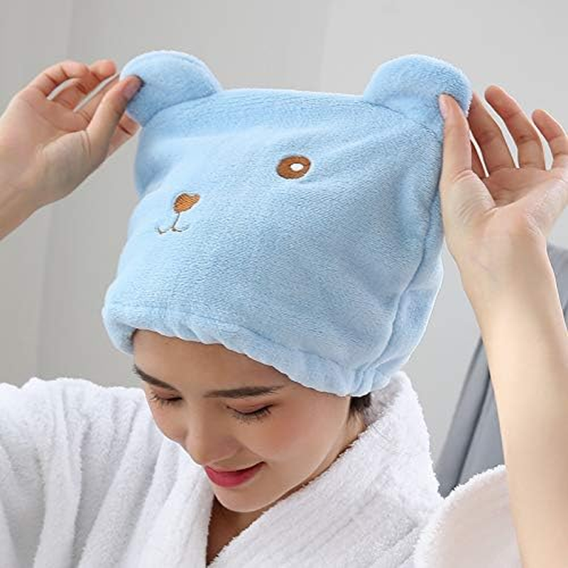 Microfiber Hair Drying Towels Cartoon Bear Dry Hair Hat Thicker Soft Absorbent Cartoon Bear Hair Towel Cute Bear Ears Dry Hair Hat (Style1, One Size)