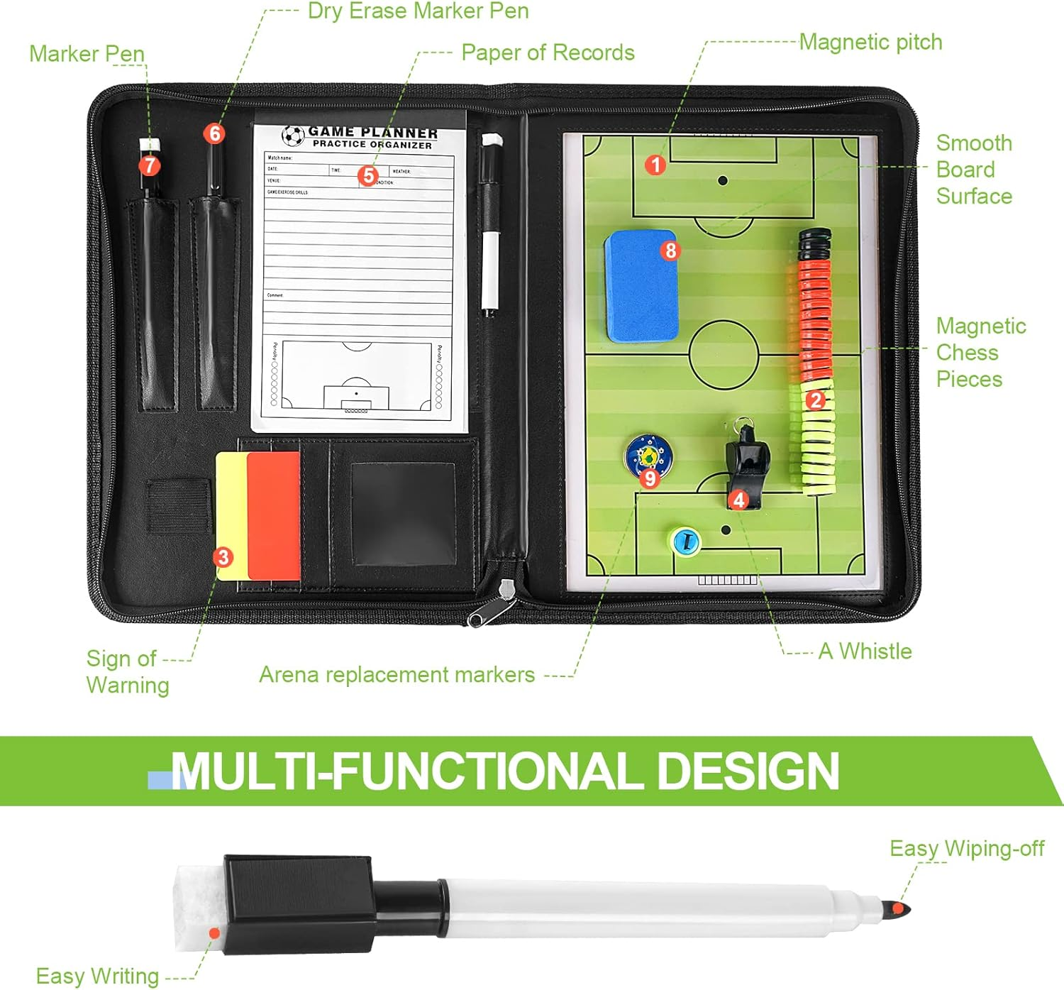 Pure Vie 20.86'' X 12.20'' Coaches Tactical Board, Premium Portable Professional Football/Soccer Coaching Strategy Clipboard Training Assistant Equipment with Write Wipe 2-In-1 Pen and Dry Eraser image number 1