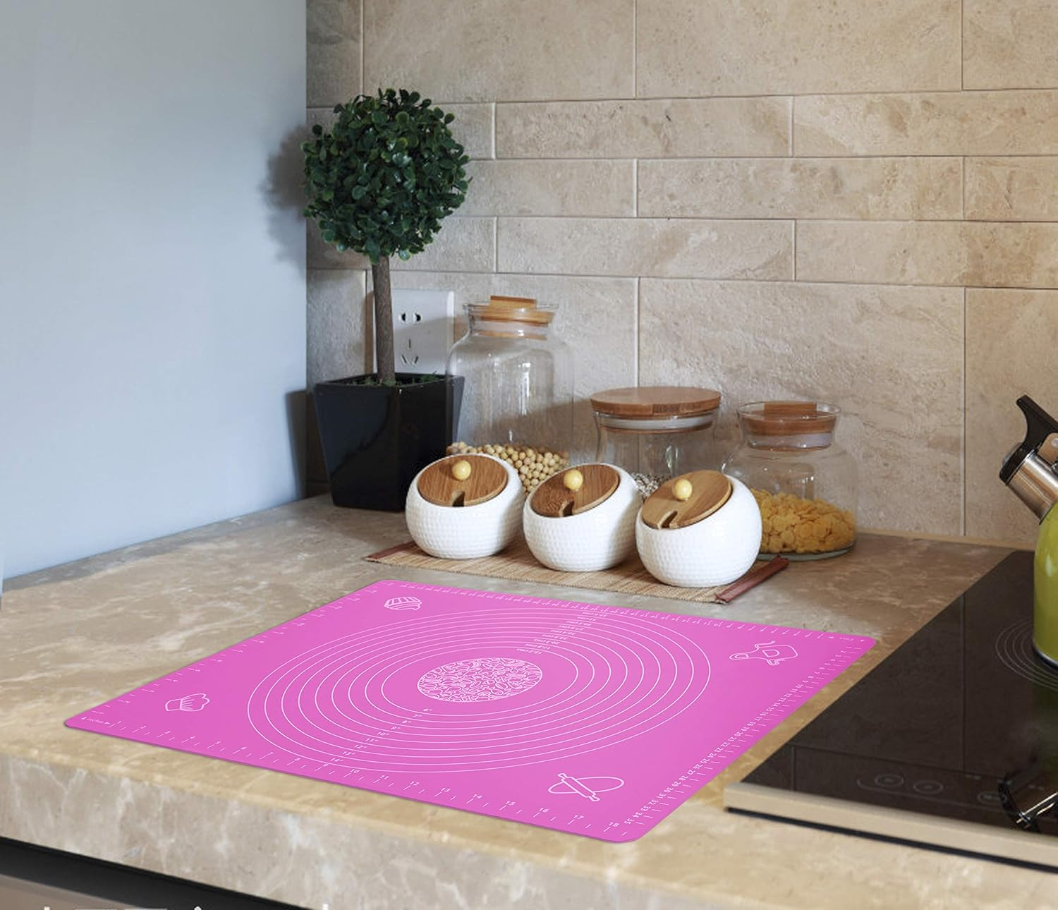 Silicone Baking Mat for Rolling Pastry Dough with Measurements, 19.7" X 15.7" BPA Free Non Stick and Non Slip Pink Table Sheet Baking Supplies for Bake Pizza Cake image number 6