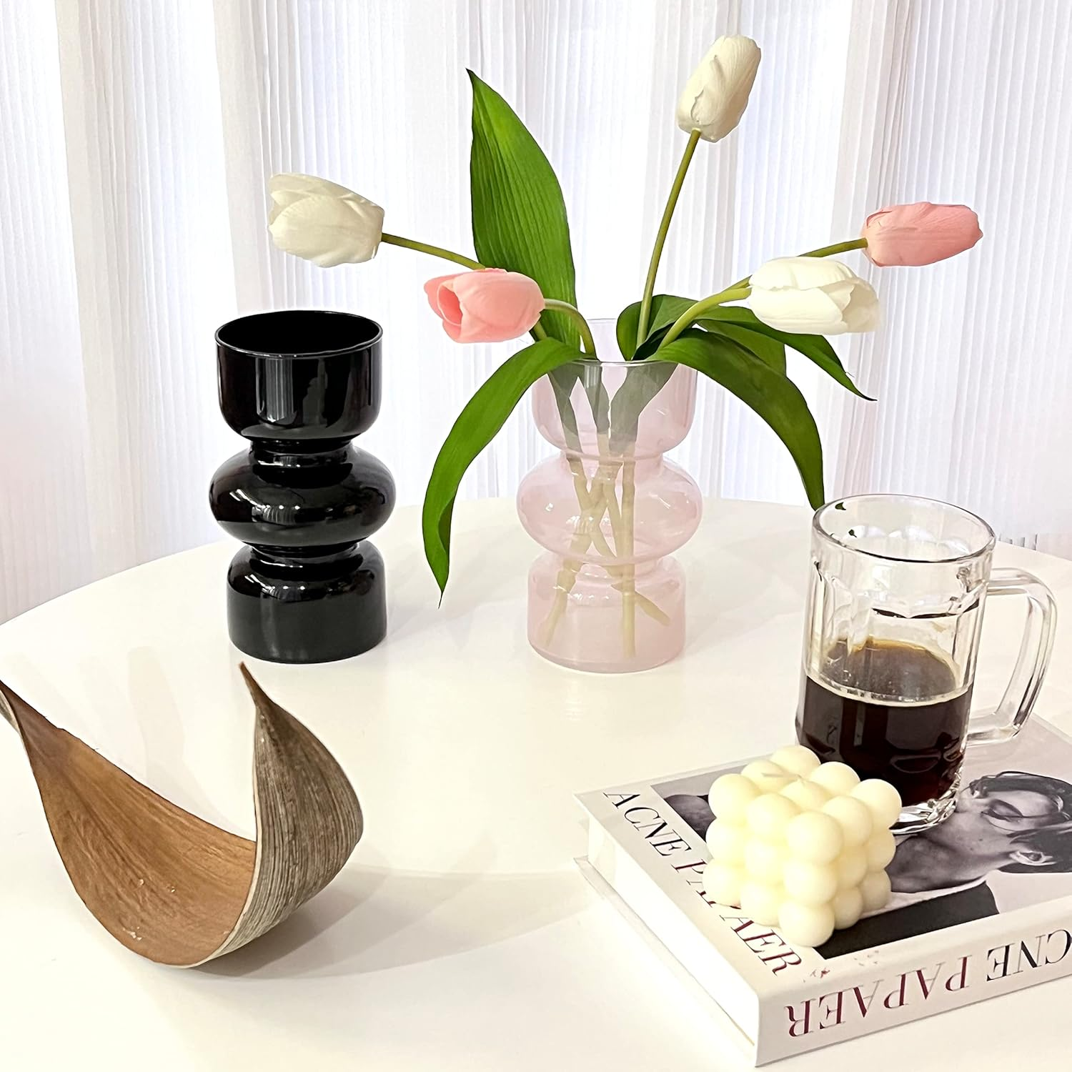 BLOFLO Pink Transparent Glass Hydroponic Vase, 7Inches Colored Vase for Flower, Three-Layer Glass Floral Vase for Home D&eacute;cor, Modern Geometric Glass Vase for Home Office Wedding Table(Pink) image number 4