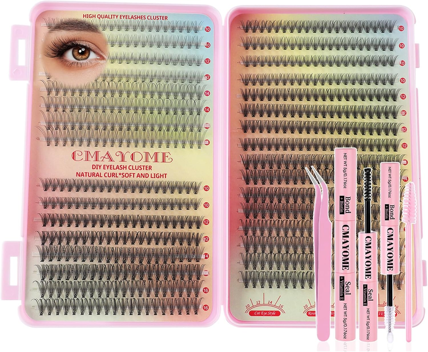 Lash Extension Kit- 480Pcs DIY Clusters D Curl Eyelashes 10-16Mm Individual Lashes 50D 60D 80D 100D with Lash Bond and Seal, Tweezer & Brush, Natural Look, Easy At-Home Application image number 4