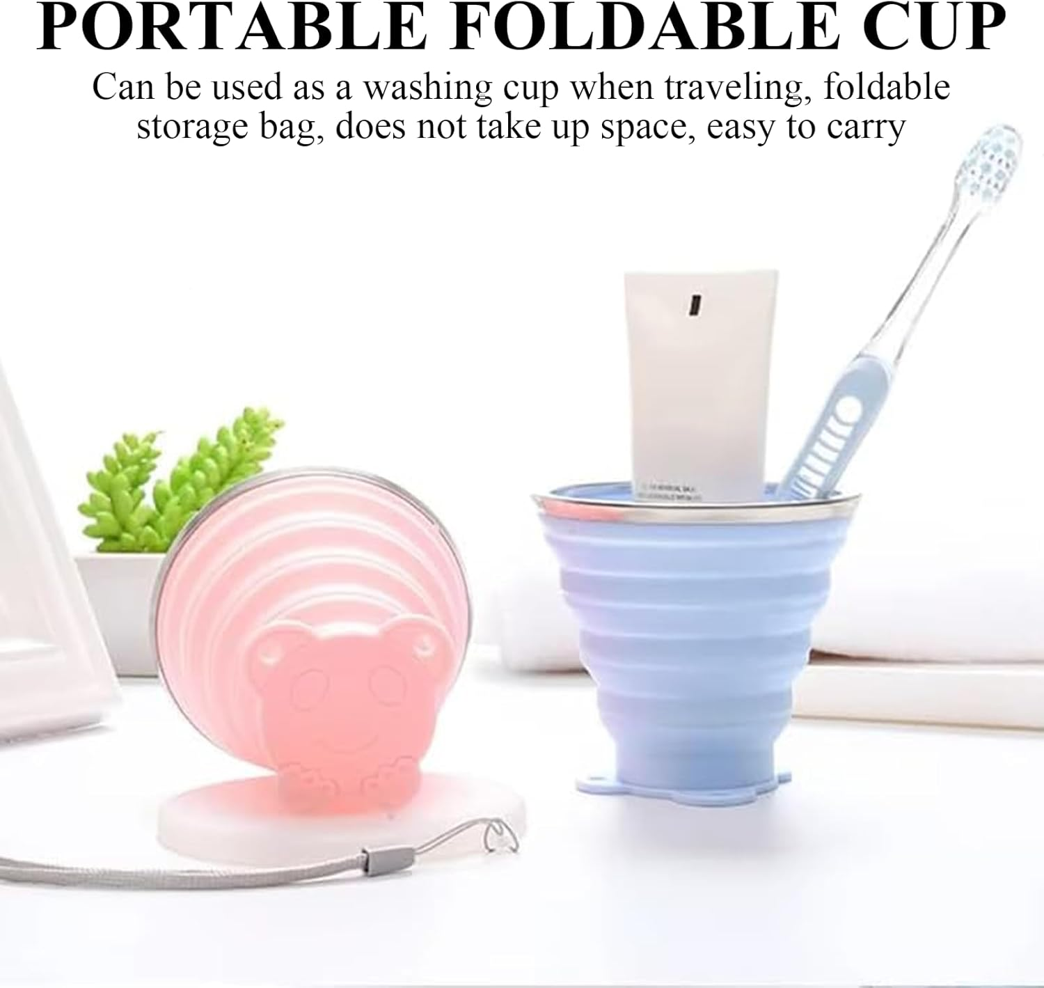 Rhoyee 2 Pack Collapsible Silicone Travel Cups with Lids &ndash; Ultra-Portable, Foldable & Reusable Cups for Camping, Hiking, Travel &ndash; Compact, Leakproof, Bpa-Free Expandable Mugs (Blue & Pink, 270Ml) image number 5