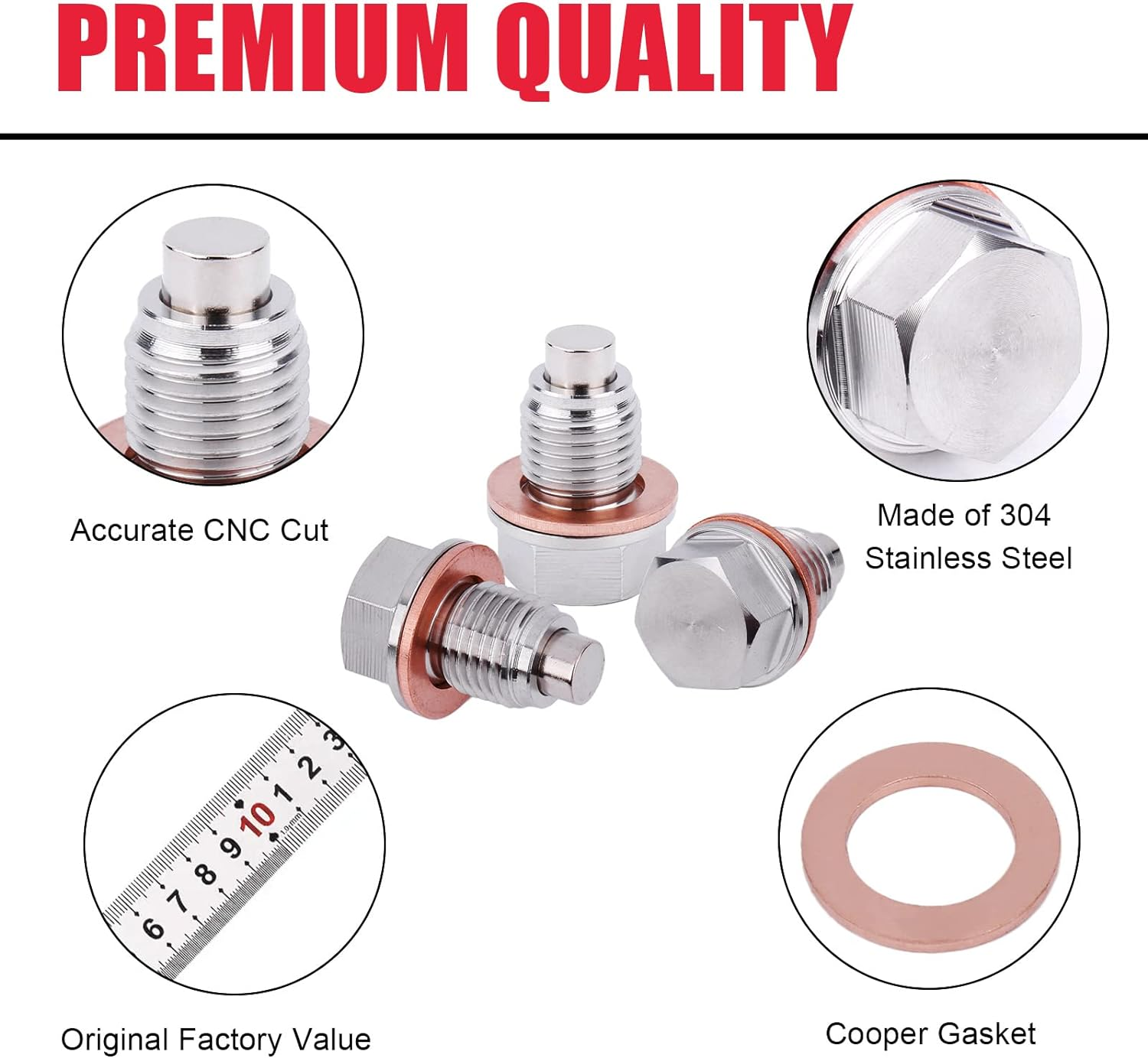 M14 X 1.5MM Stainless Steel Magnetic Oil Drain Plug with Neodymium Magnet Fits for Honda Acura Ford GM Mazda Hyundai KIA and More Vehicles image number 5