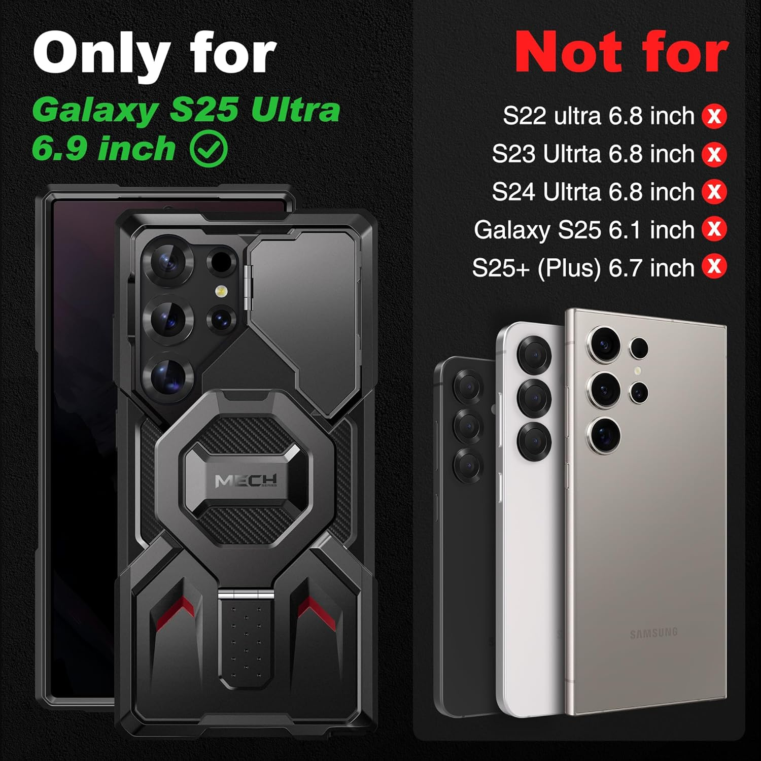 TONGATE Magnetic Stand for Samsung Galaxy S25 Ultra Case with Privacy Screen Protector, [Compatible with Magsafe] [Military Drop Protection] S25 Ultra Case with Camera Cover & Belt Clip, Black Privacy image number 1