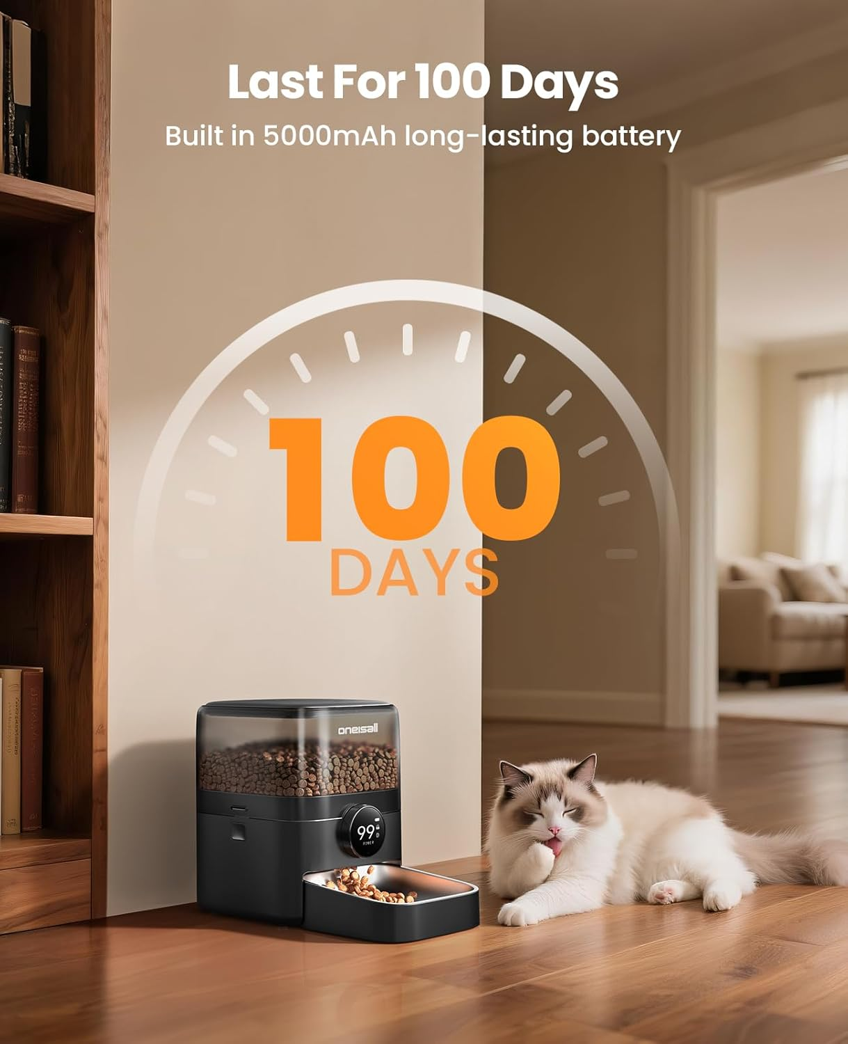 Oneisall Automatic Cat Food Dispenser, Automatic Cat Bowl 3L Stainless Steel Bowl, 1-6 Meals/Day Dry Food Dispenser for Cats/Dogs (3L Wifi) image number 2