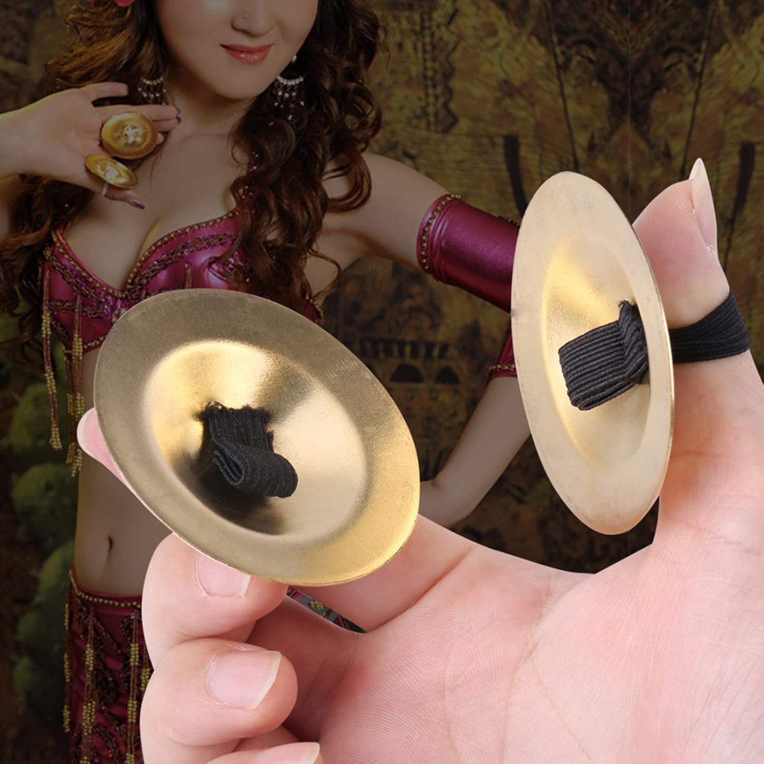 2Pcs Finger Cymbals, Belly Dancing Finger Cymbals Brass Finger Dance Zills Musical Instrument for Dancer Party, Single Hand Operation Only image number 3