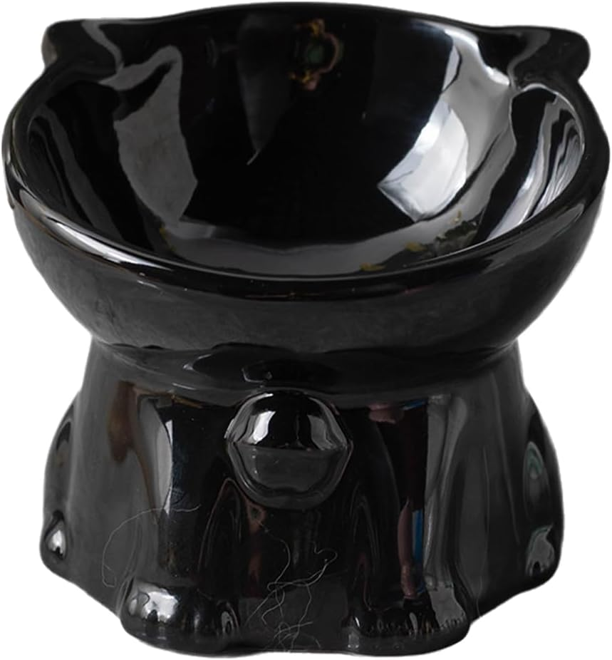 AIMALL Ergonomic Ceramic Cat Bowl - Elevated Cat and Dog Bowl with Anti-Knock Base, 15&deg; Tilted Design for Neck Comfort, Available in Black, White, Pink, Green - 5.03 X 4.33 Inches