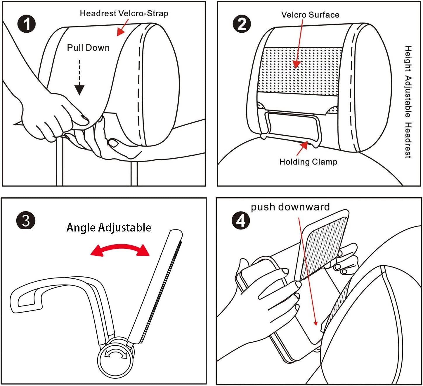 TFY Universal Car Headrest Mount Holder with Angle- Adjustable Holding Clamp for 7-9 Inch Swivel Screen Portable DVD Players, Black