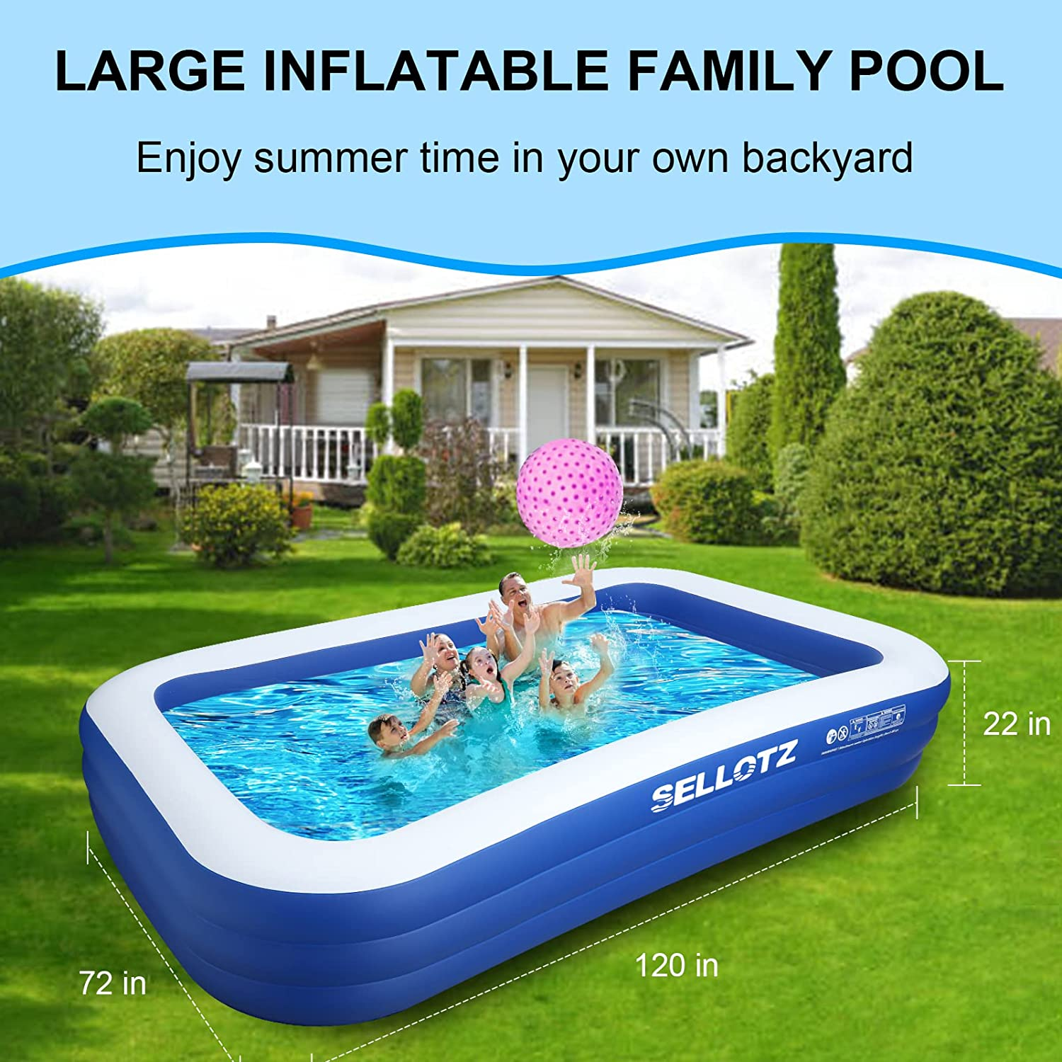 Inflatable Pool, Inflatable Pool for Kids and Adults, 120" X 72" X 22" Oversized Thickened Family Swimming Pool for Kids, Toddlers, Adults, Outdoor, Garden, Backyard, Summer Water Party image number 3