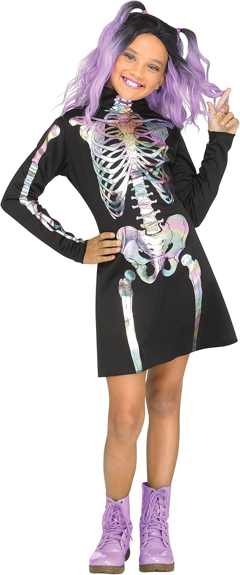 Fun World Holographic Skeleton Child Costume, Small 4-6 image number 2