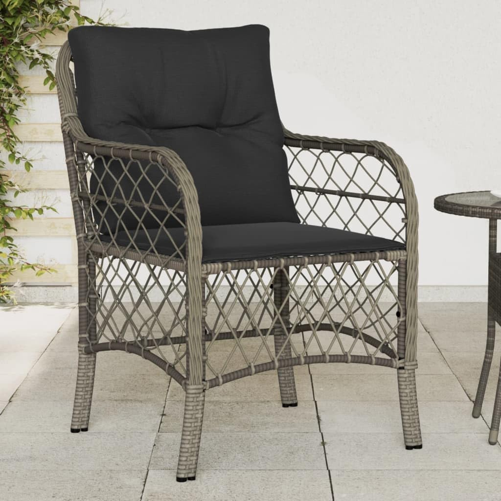 Vidaxl Grey Poly Rattan Garden Chairs with Dark Grey Cushions - Set of 2 Outdoor Armchairs for Patio, Deck, Garden Seating - Tissage En Filaments, Grey image number 4