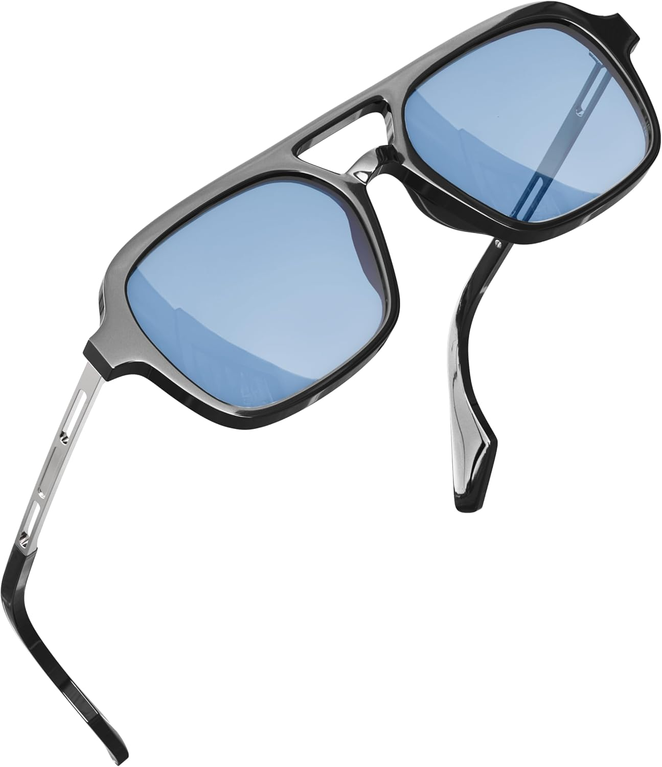 Grinderpunch Retro Flat Square Trendy Sunglasses for Womens Mens Vintage 70S Style Double Bridge Sunglasses