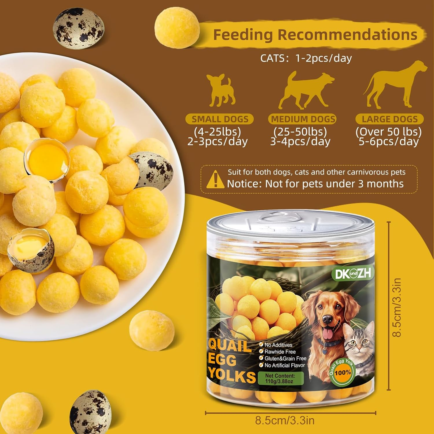 Freeze Dried Cat Snacks Dog Treats Healthy Quail Egg Yolk for Cats Dogs Training，Pet Snacks Increase Nutrition for Dogs Puppy Cats image number 6