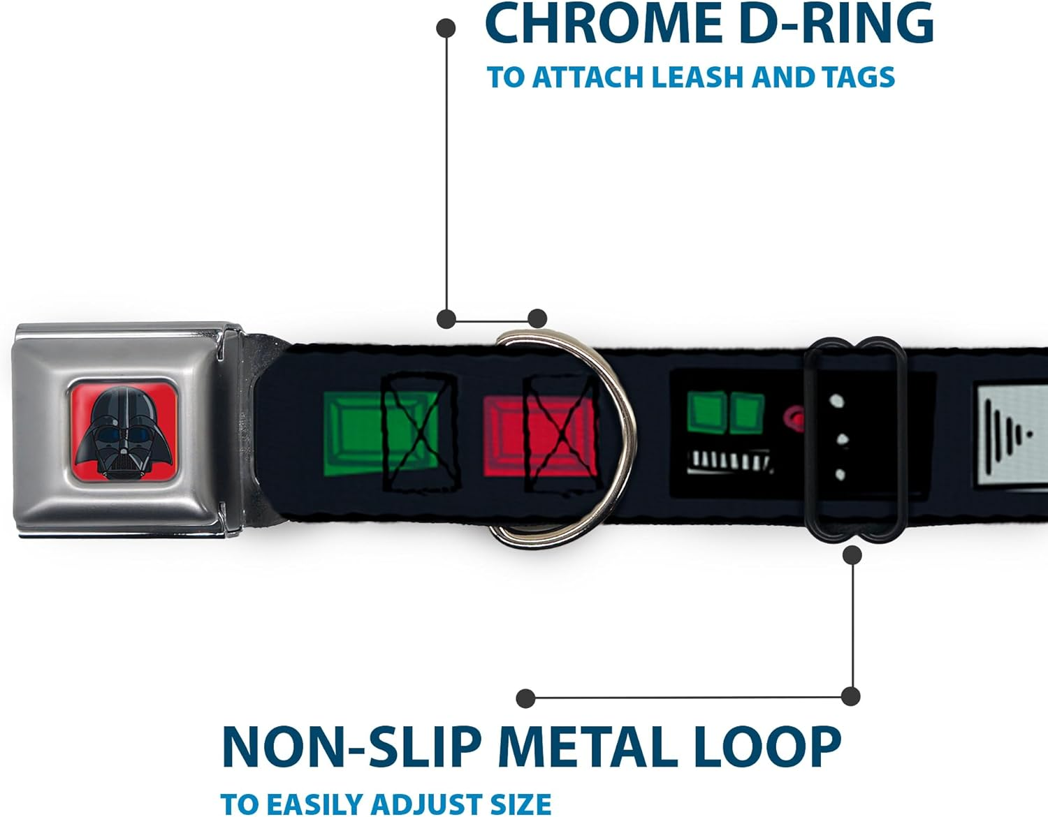 Buckle-Down Dog Collar Seatbelt Buckle Star Wars Darth Vader Utility Belt Bounding3 Black Grays Reds 18 to 32 Inches 1.5 Inch Wide, Multi Color (DC-SB-SWBBV-WSW141-1.5-L) image number 2