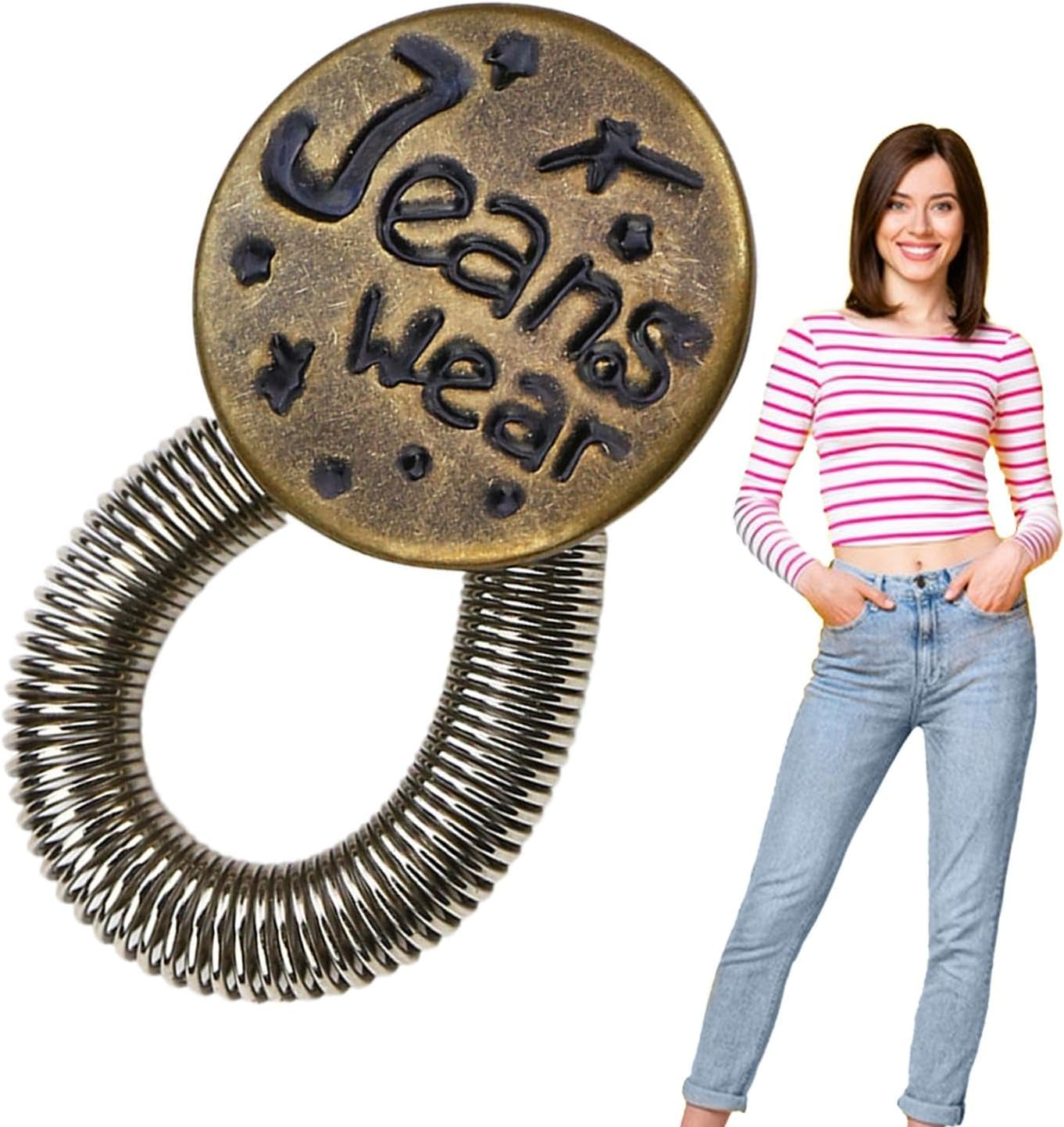 Pants Button Extender, Retractable Pants Waist Extender Button Adjuster for Jeans, Reusable Jeans Button Extender Jean Waist Stretcher for Women Men image number 4