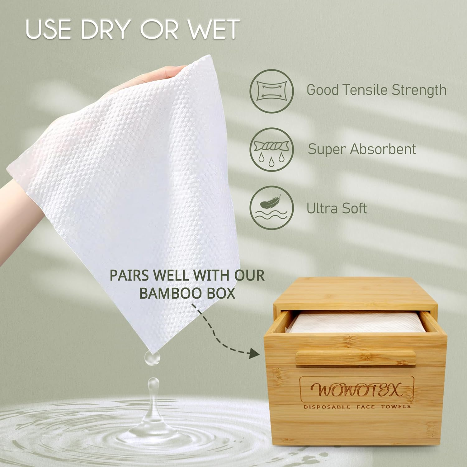 WOWOTEX Disposable Face Towel Biodegradable Large Dry Face Wipes 60 Count/Box Extra Thick Soft Clean Facial Towels for Sensitive Skin, Makeup Removing, Facial Cleansing, Nursing, Travel, 10&times;12 Inches image number 1