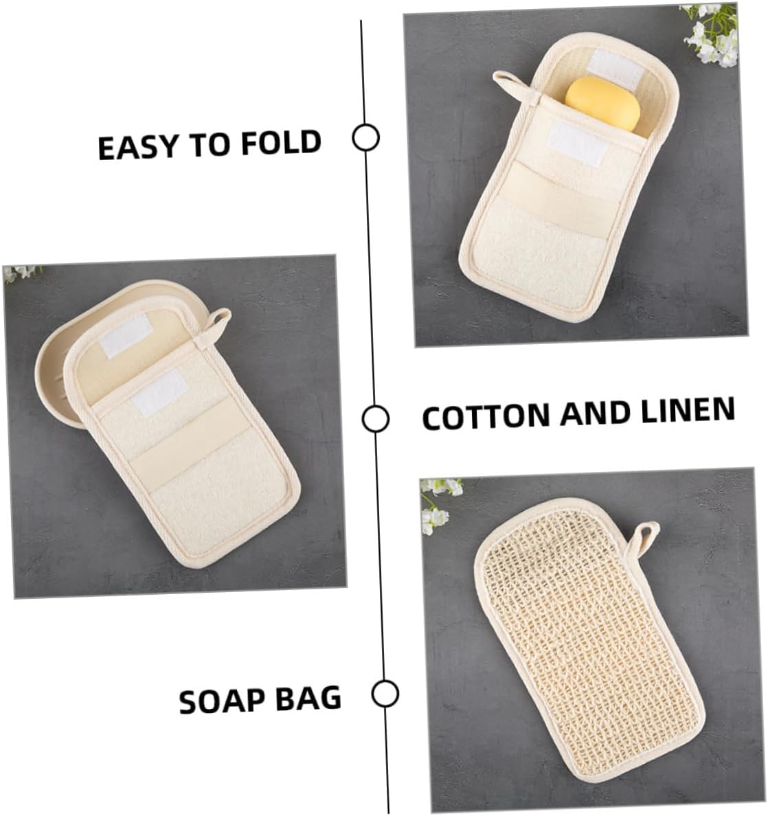 OATIPHO 2Pcs Portable Exfoliating Soap Pouches Multi-Function Cotton and Linen Soap Bags for Bathing for Storage and Skin Care for Home and Travel Use image number 4