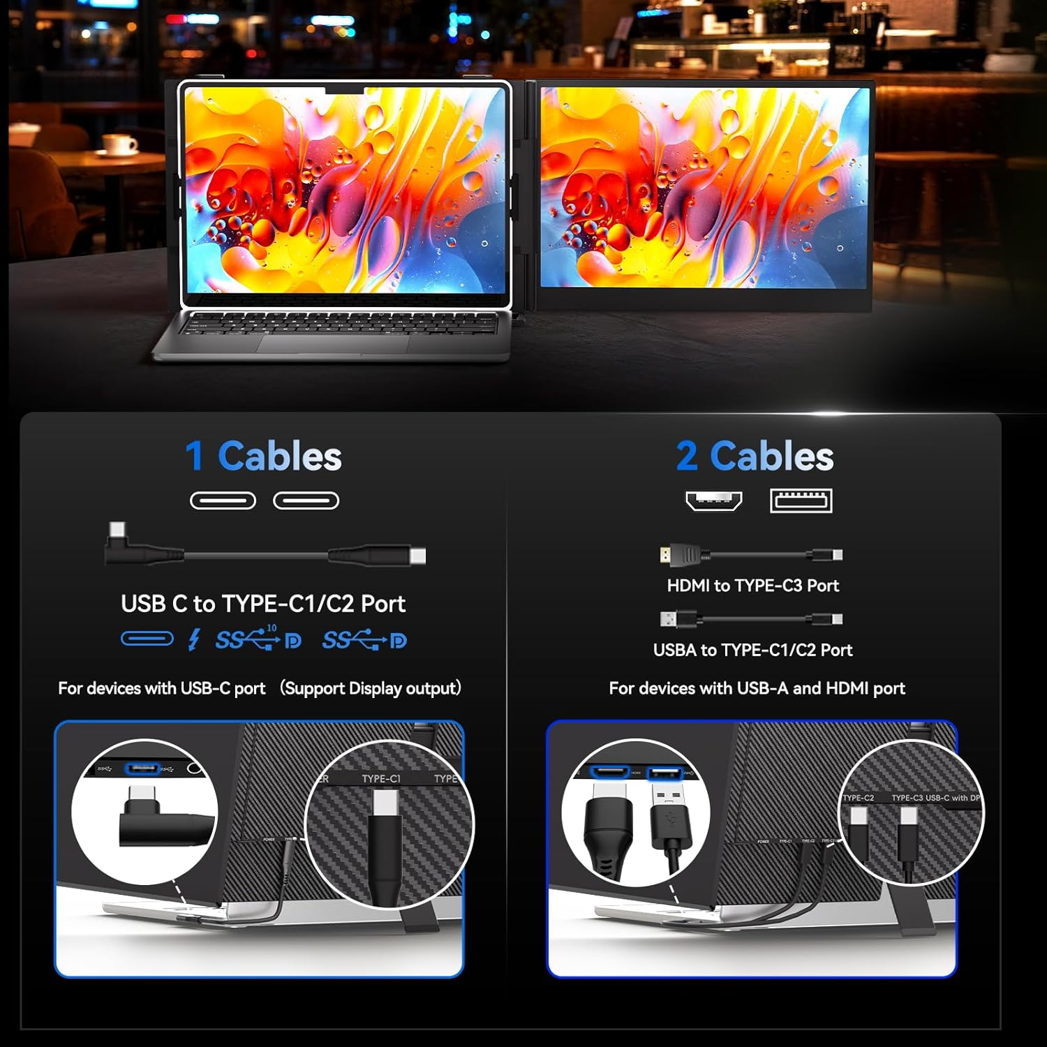 14" Laptop Screen Extender - Ultra Thin 0.17" FHD 1080P Portable Dual Laptop Monitor Extender Plug & Play Travel Display for Windows/Mac image number 2