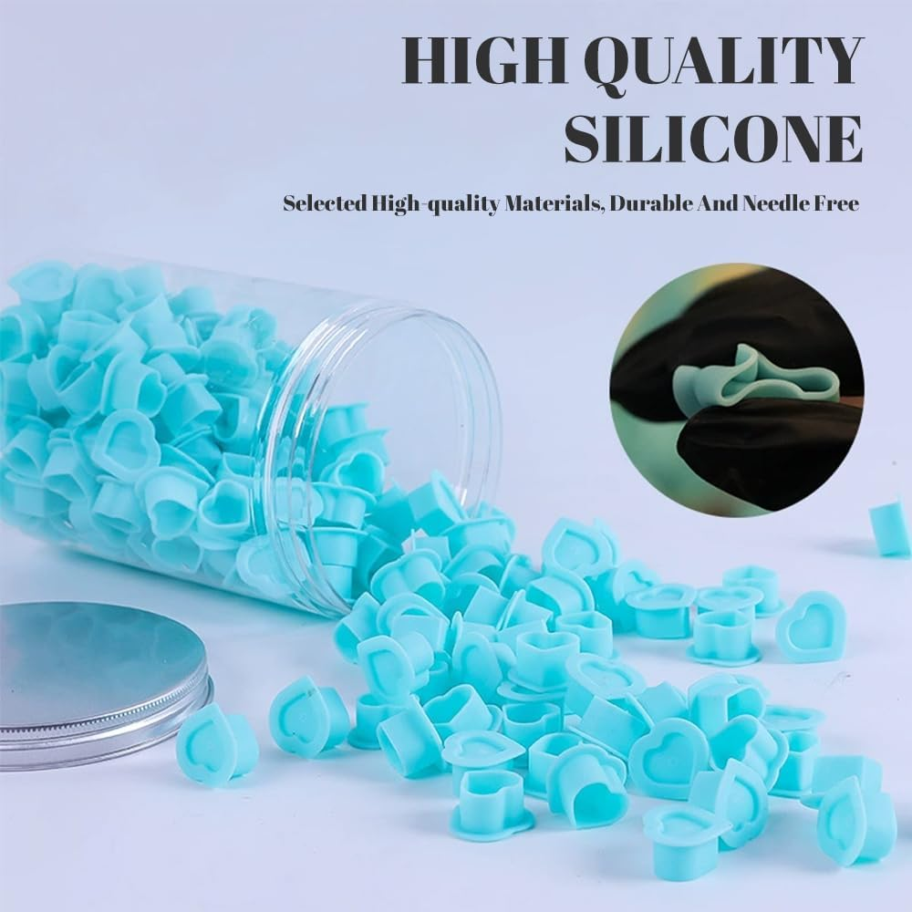 200Pcs Heart Ink Caps with Base Silicone Disposable Tattoo Pigment Cup for Tattooing Supplies image number 3
