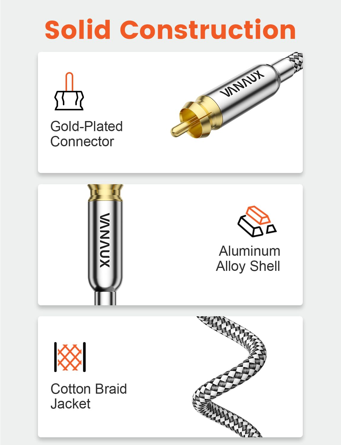 VANAUX Subwoofer Cable, Digital Coaxial Audio Cable [Dual Shielded, 24K Gold-Plated RCA to RCA] for Home Theater, HDTV, Car Stereo, Speakers, Hi-Fi Systems (3FT) image number 5