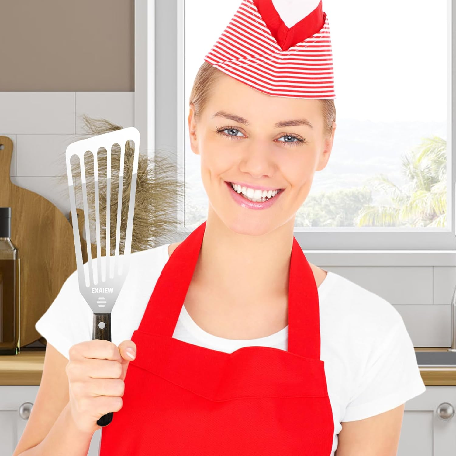 2 Pack Fish Spatula Stainless Steel, Flexible Fish Turner Spatula Perfect for Flipping Eggs, Burgers and Baking, Durable Lightweight Metal Kitchen Slotted Turner for Cooking & BBQ [Wooden Handle] image number 2