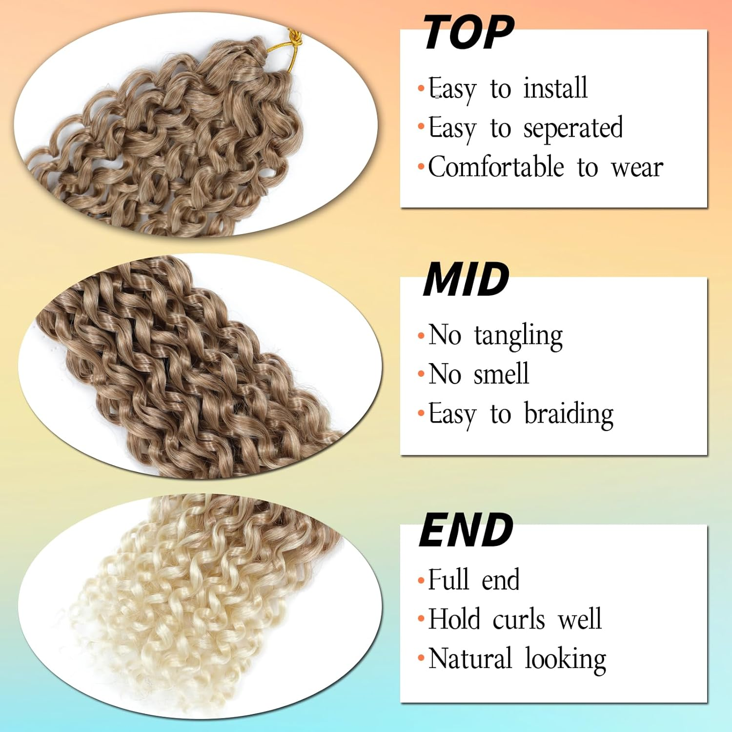 8 Packs Gogo Curl Crochet Hair 18 Inch Long Curly Crochet Hair for Women Beach Curl Water Wave Deep Twist Crochet Braids Synthetic Braiding Hair Extensions (T27/613#, 18 Inches (Pack of 8)) image number 6