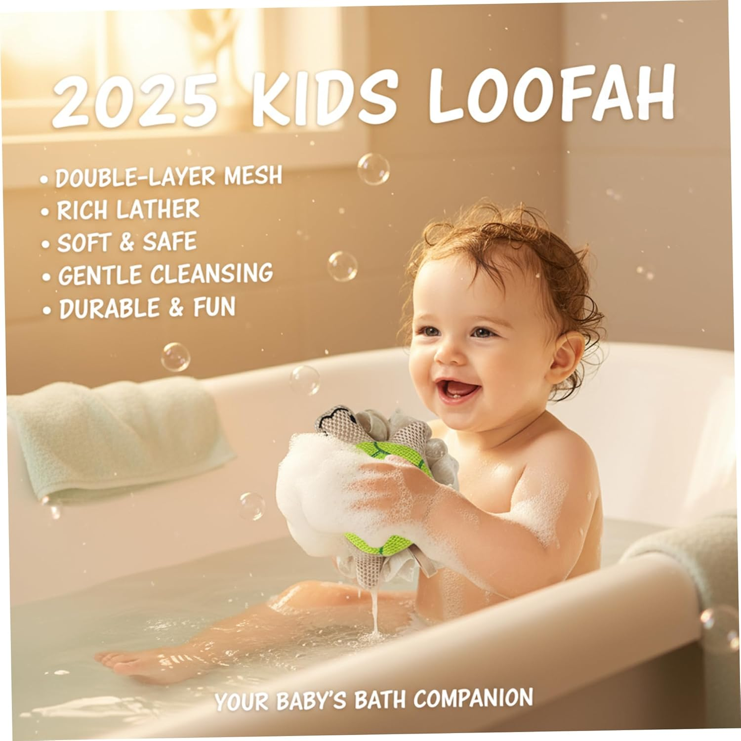 Kids Loofah for Baby Bath Sponge Extra Large Double-Layer Mesh for Rich Lather & Gentle Exfoliating Cute Shower Scrubber for Toddler Girls & Women