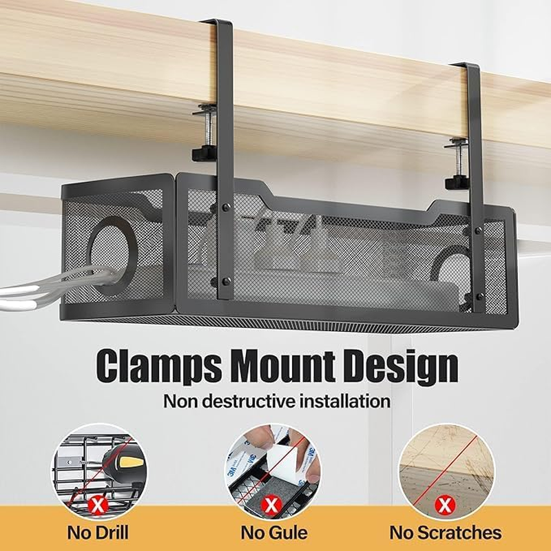 Under Desk Cable Management Tray,Wire Management Rack,Metal Mesh Cable Tray for Desk Wire Management, Desktop Cable Organizer, Desk Cable Management Box and Cord Organizer for Office image number 4