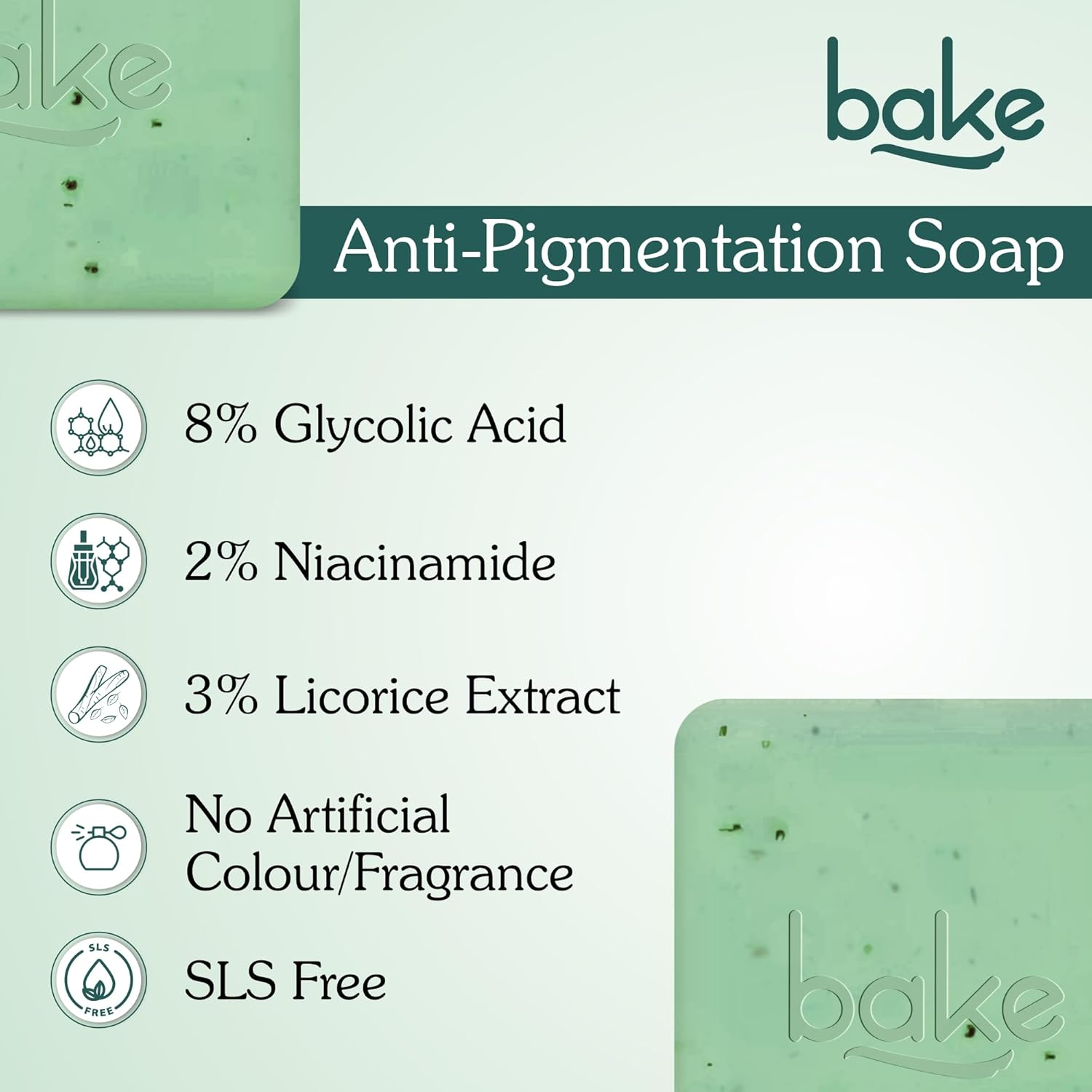 BAKE 8% Glycolic Acid Scrub Treatment Soap (200 Gms Pack of 2) with 3% Niacinamide | for Pigmentation, Exfoliation, Tan Removal, Brightens Underarms | for Women & Men | 100G X 2 (Pack of 2) image number 5