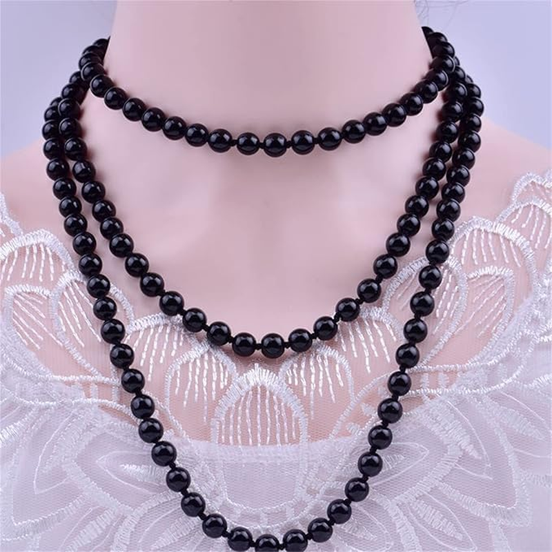 Faux Pearl Necklaces,Women Long Pearl Necklace Costume Jewelry,Pearl Necklace Vintage Multi Strands Necklace,Layered Pendant Pearls Jewelry Pearl Necklaces,White Pearl Costume Necklace - Black image number 3