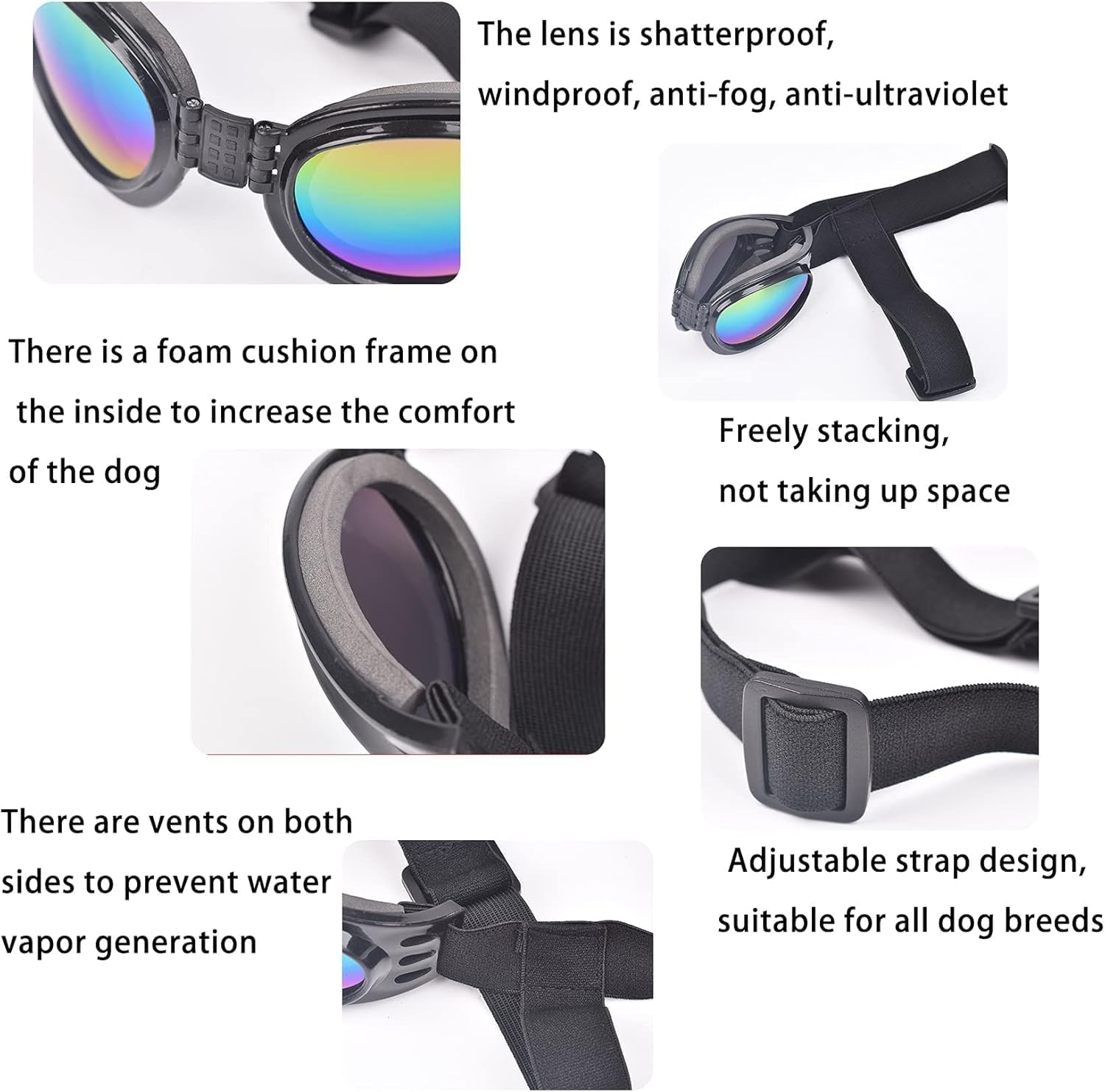 Dog Goggles Dog Sunglasses Adjustable Strap for Waterproof Windproof UV Protection Sunglasses for Dog, for Go Out Travel Skiing Swim (Pink) image number 2